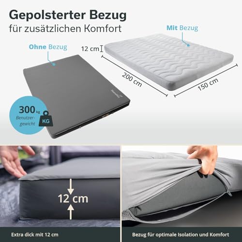 Detalle de Skandika Doppel-Isomatte Easy 3D Premium Flex Bundle mit Bezug – 200 × 150 × 12 cm, USB-C Pumpe, 300 kg Belastbarkeit