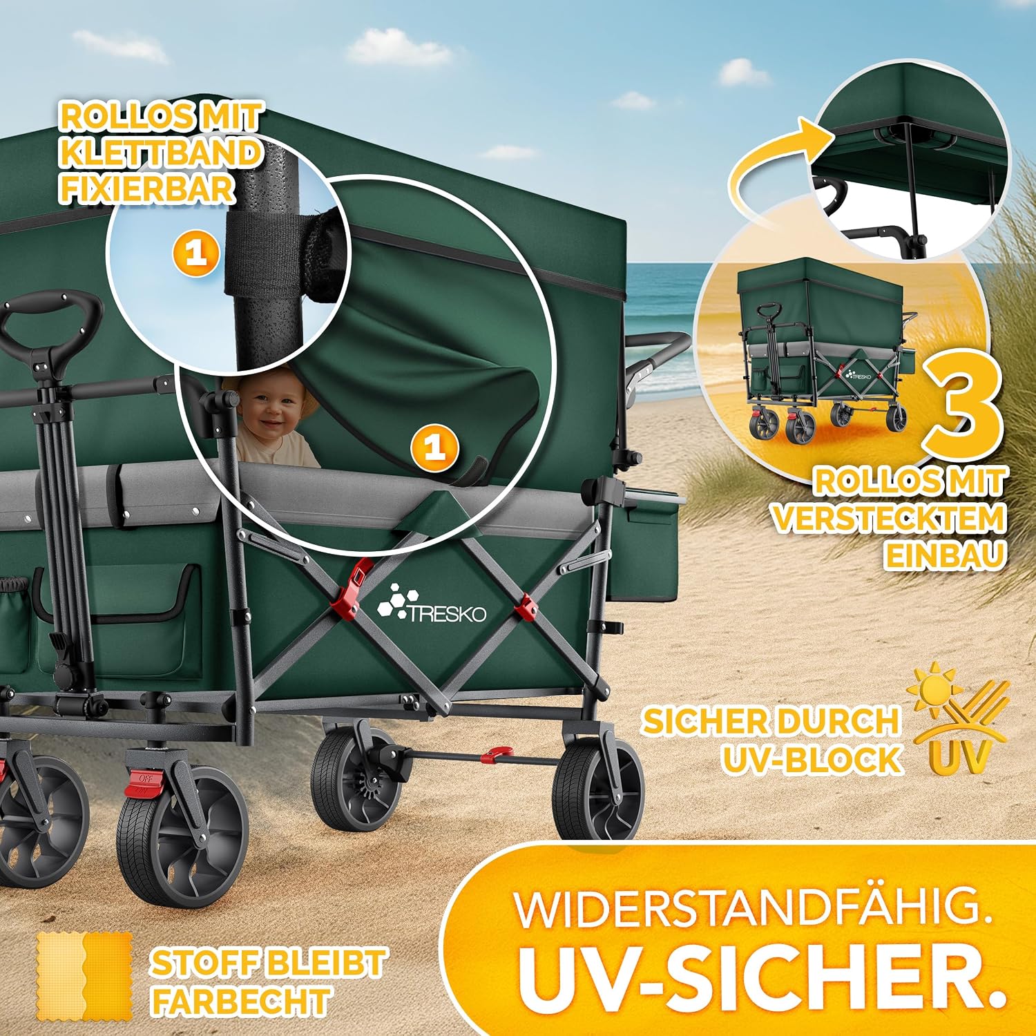 Thumbnail 6 de TRESKO Bollerwagen Faltbar mit Dach 150 kg