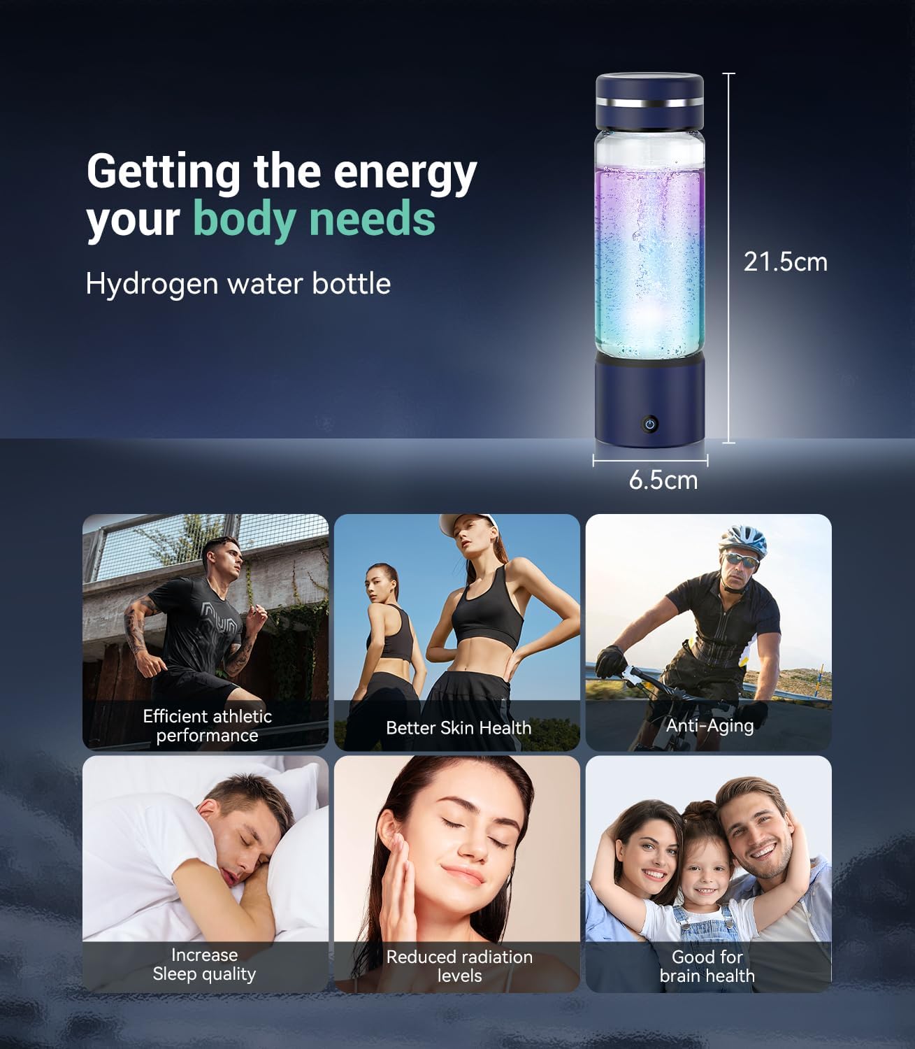 Detalle de MSDQQTIY 4.0 Upgrade Hydrogen Water Bottle, 4,000 PPB, SPE/PEM, Glass