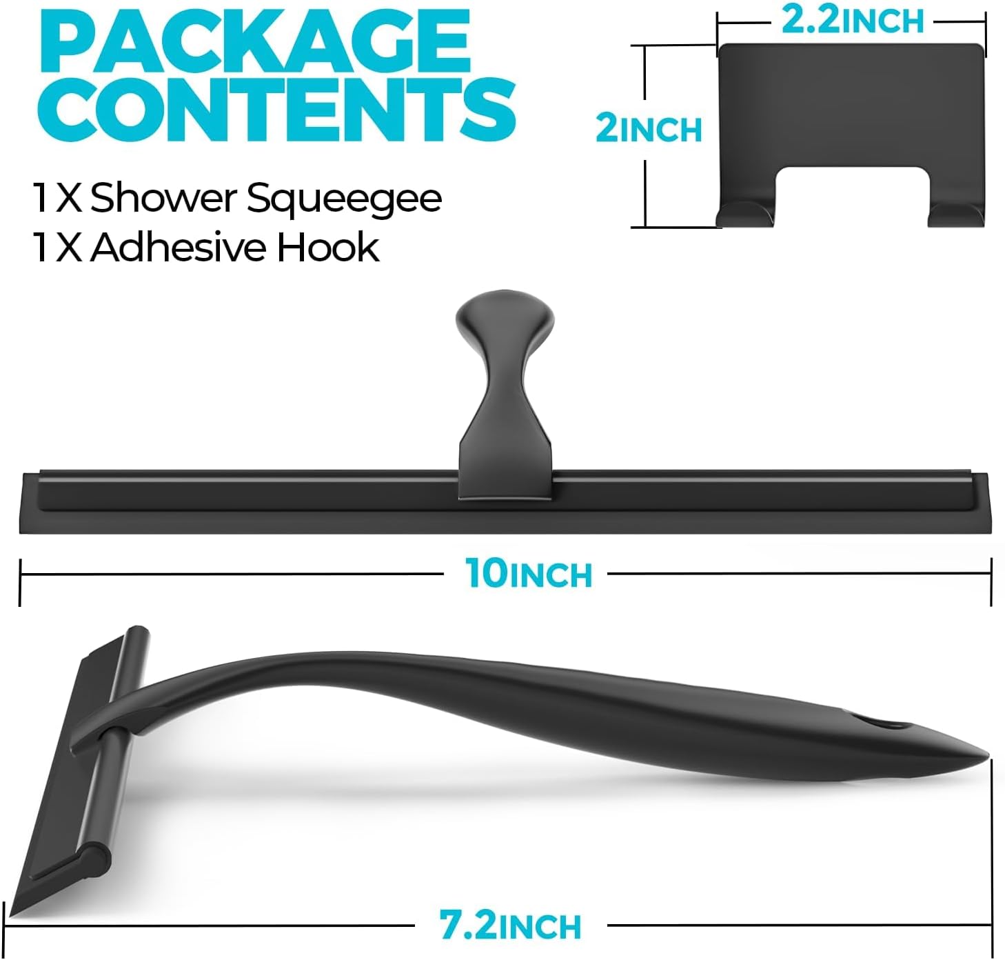 Detalle 2 de ALFLOD Shower Squeegee-1P, 9.98-Inch Rubber Blade, Stainless Steel Handle