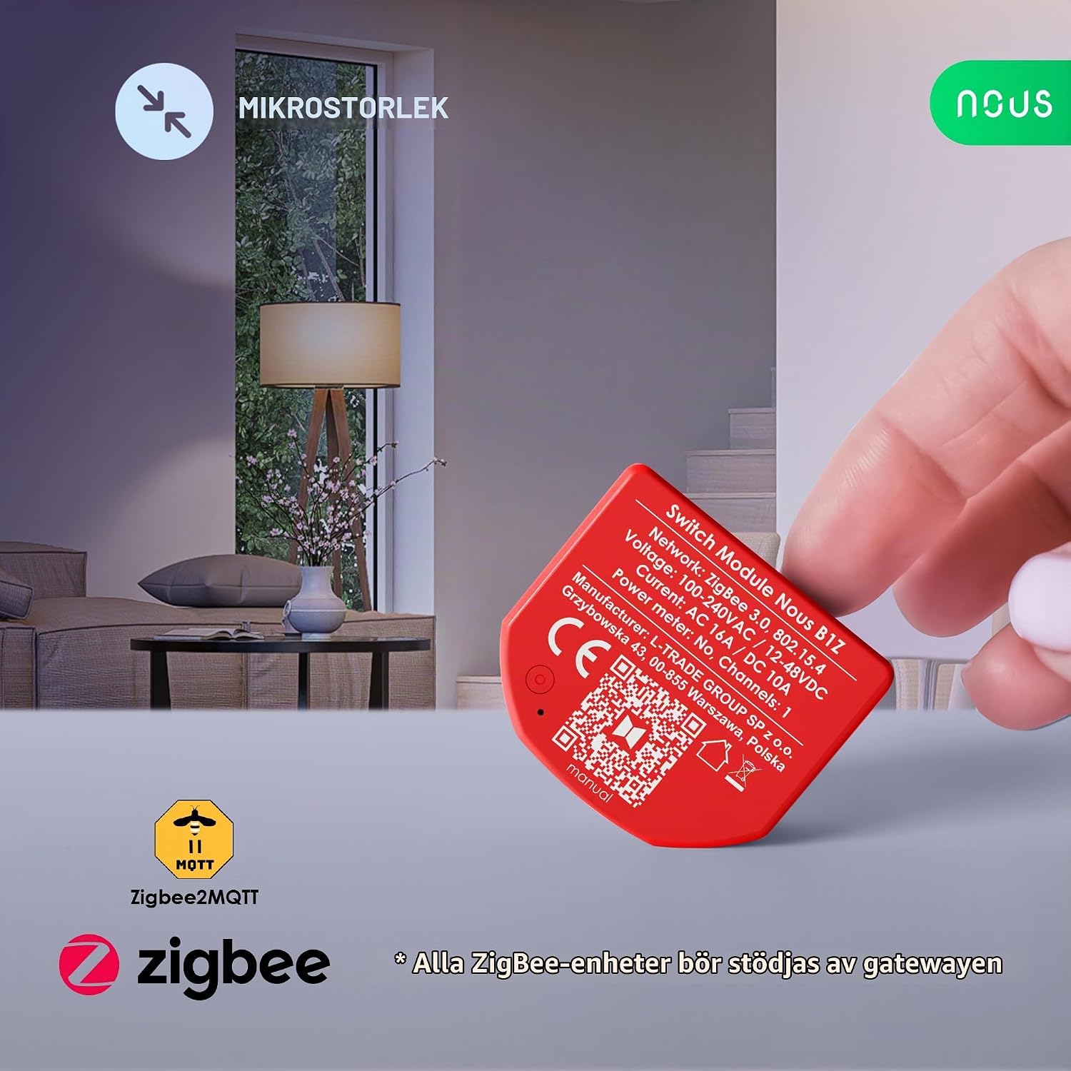 Detalle 1 de NOUS B2Z ZigBee-modul med effektmätning, torrkontakter och en kanal