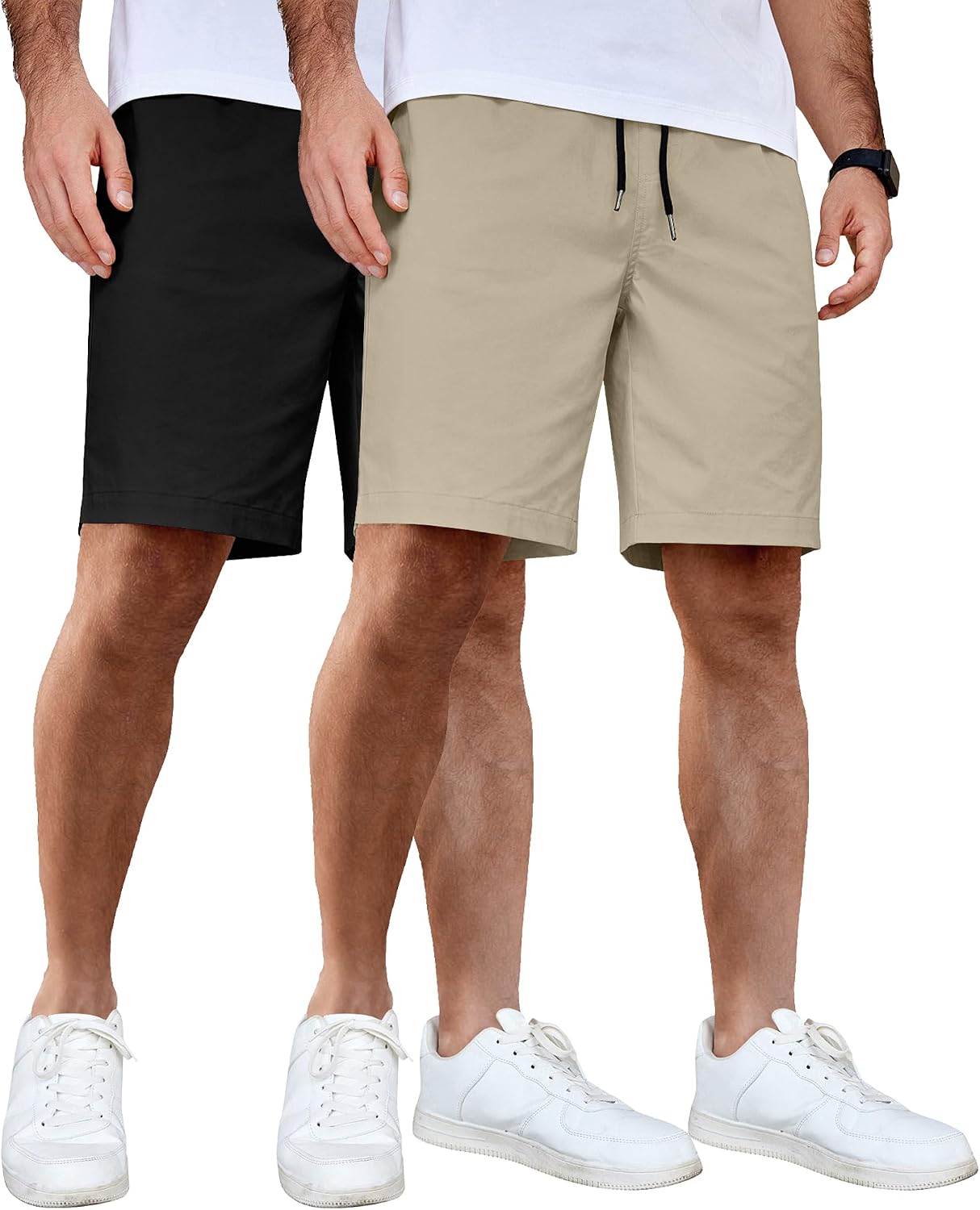 Detalle de COOFANDY Men's Casual Cotton Shorts with Elastic Drawstring Waist