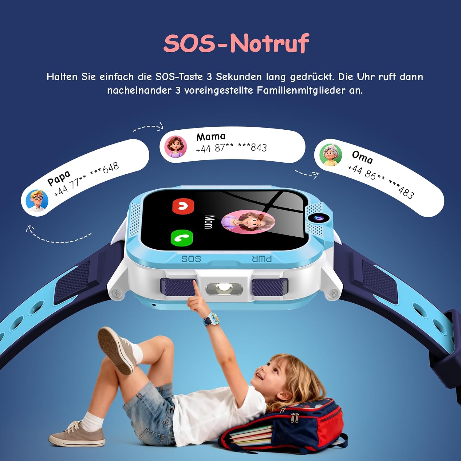 Detalle 2 de IOWODO Kinder-Smartwatch mit GPS & 4G – robust, kinderleicht und sicher (1,85 Zoll, 850 mAh, IP68)
