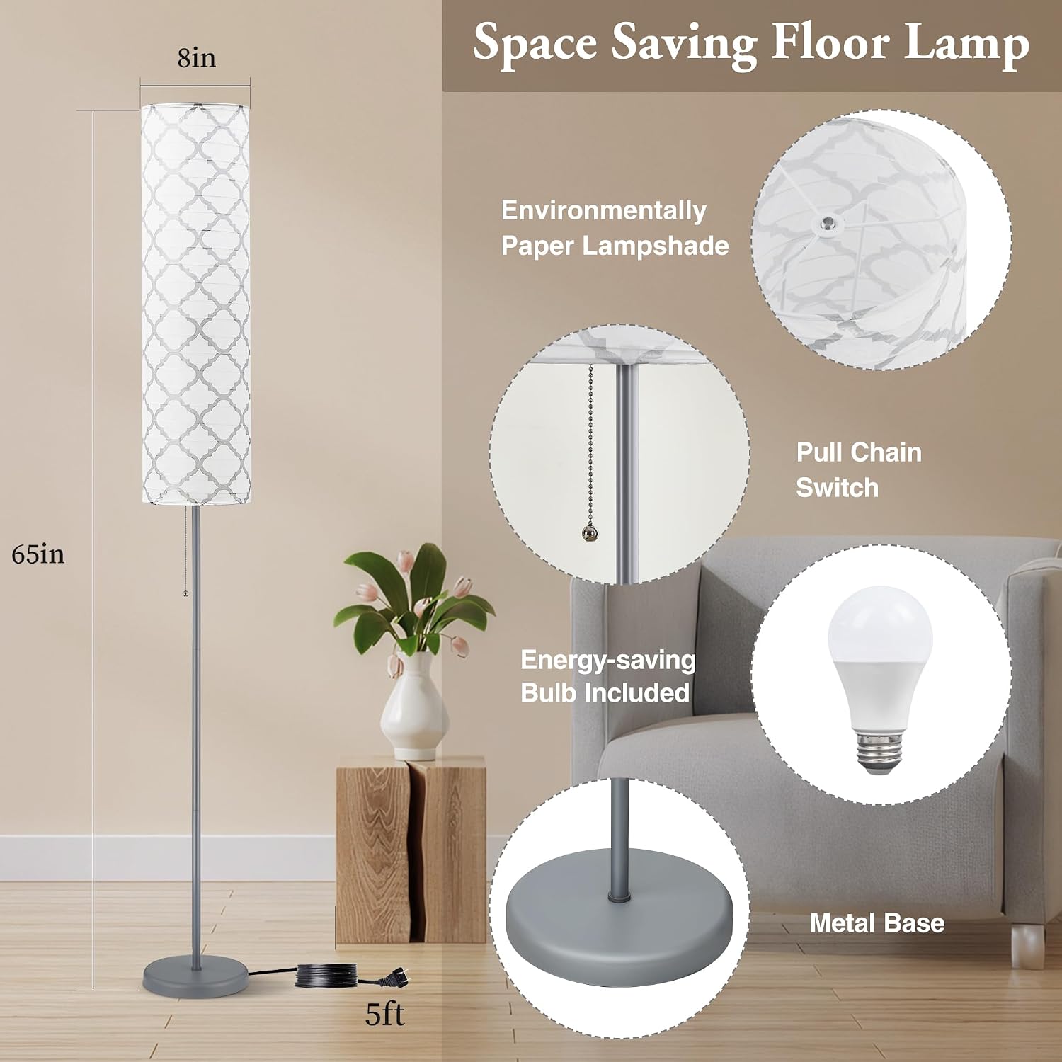 Thumbnail 4 de GyroVu 65” Floor Lamp with Paper Shade