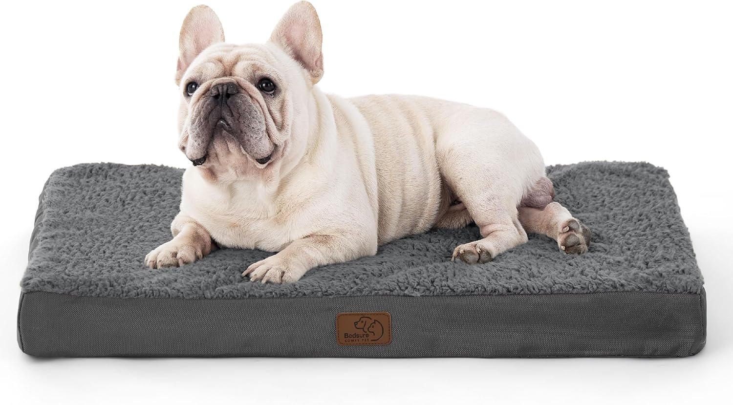 Detalle de Bedsure Medium Dog Bed Washable – Orthopedic Egg Crate Foam with Removable Sherpa Cover (Grey) 76x51x7.6 cm
