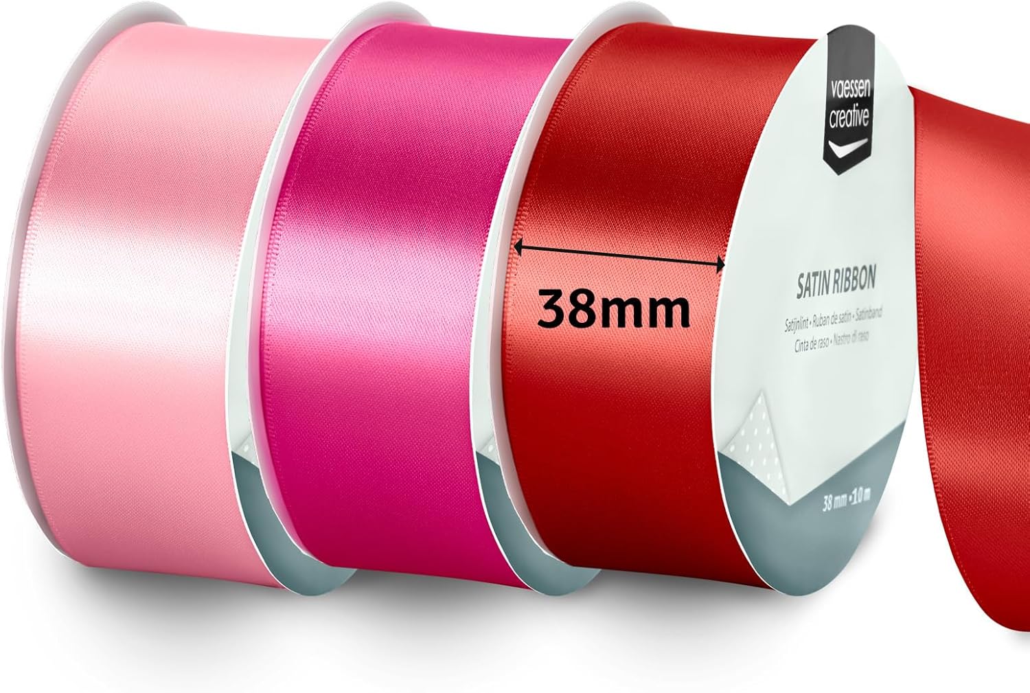 Detalle de Vaessen Creative Ruban Satin Lot – 3 couleurs Saint Valentin (10 m x 38 mm) Rouge & Rose