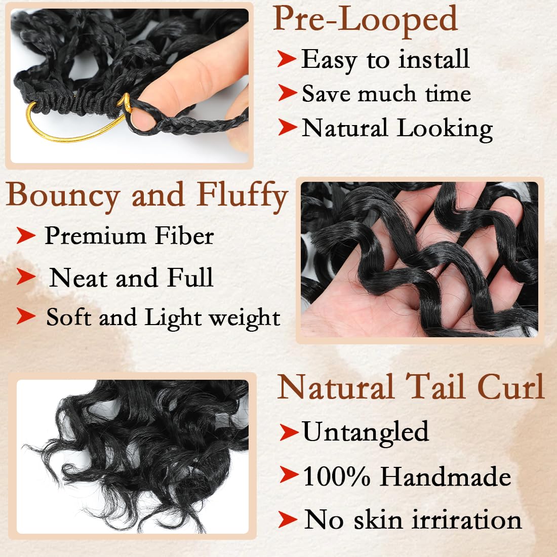 Detalle de Pre Looped Gogo Curl Crochet Hair 12 Inch, 8 Packs – Pre Twisted Short Curly Crochet Hair for Black Women, Ocean Wave Water Wave Deep Braiding (12 inch 1B)