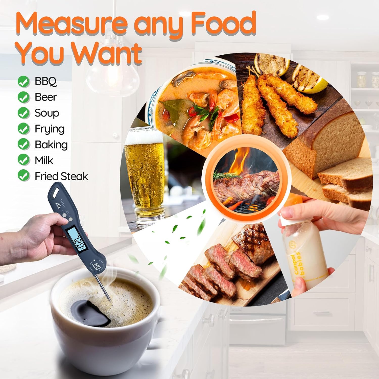 Detalle 2 de DOQAUS Meat Thermometer – 3s instant read with backlit LCD, foldable probe and ±1°C accuracy
