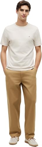 Detalle de Tommy Hilfiger Herren T-Shirt Kurzarm Seasonal Solid Tee mit Rundhalsausschnitt, Elfenbein (Newsprint), XL
