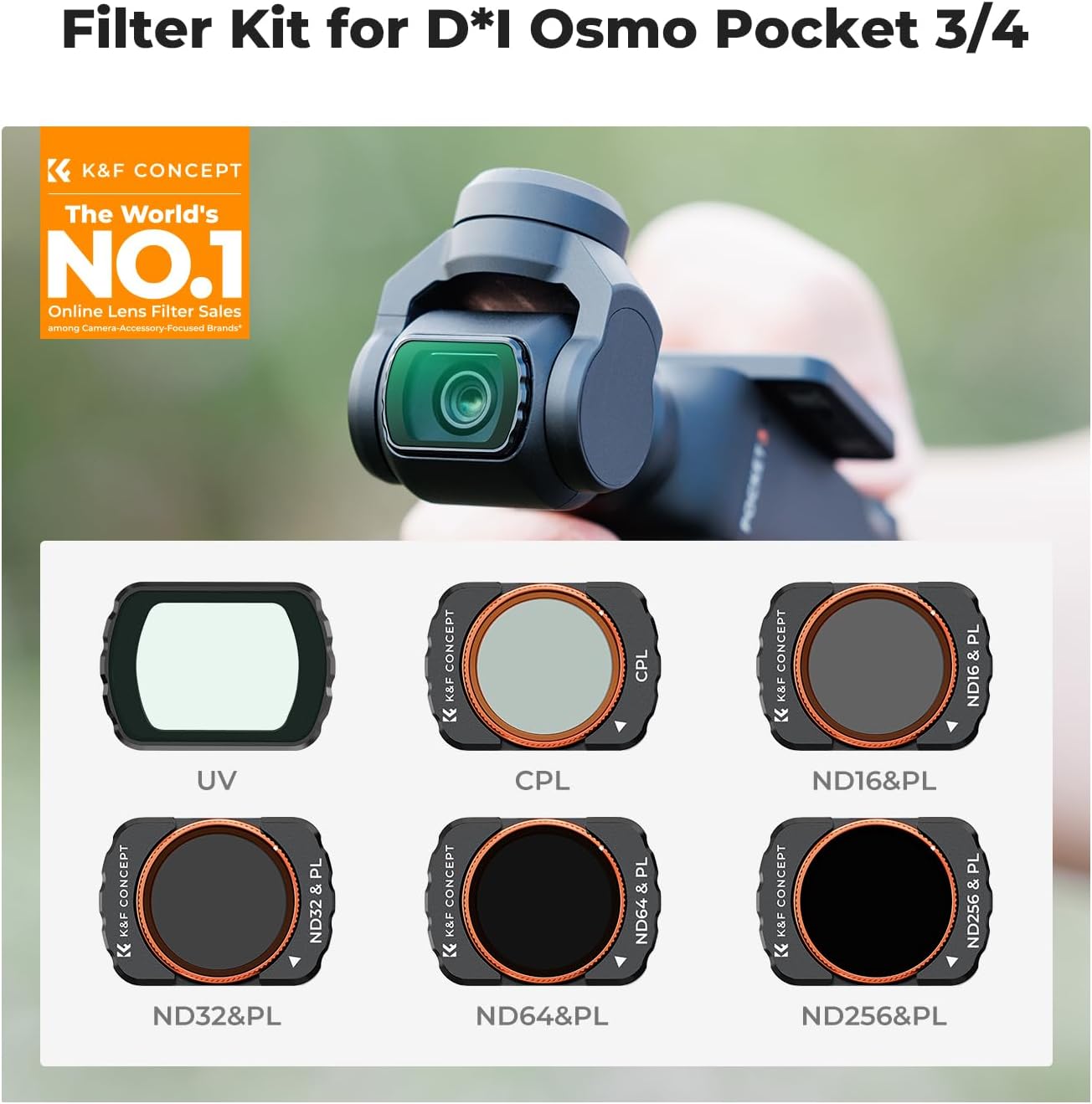 Detalle de K&F CONCEPT 6-pack Magnetic Filters for Pocket 4/3 – UV, CPL, ND16/PL, ND32/PL, ND64/PL, ND256/PL with Screen Protector