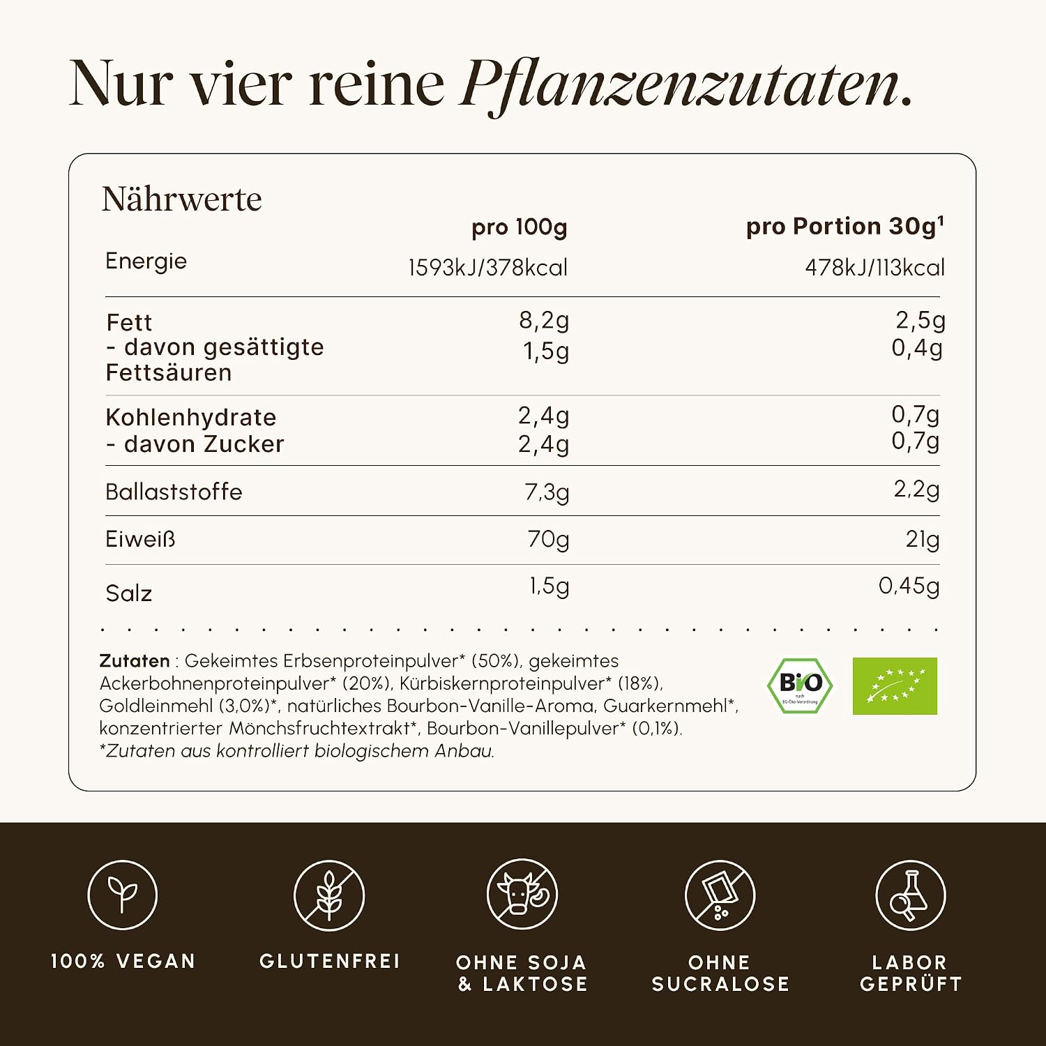 Thumbnail 6 de VETAIN Veganes Proteinpulver Vanille – 21 g Eiweiß pro Portion, 100% Bio & fermentiert