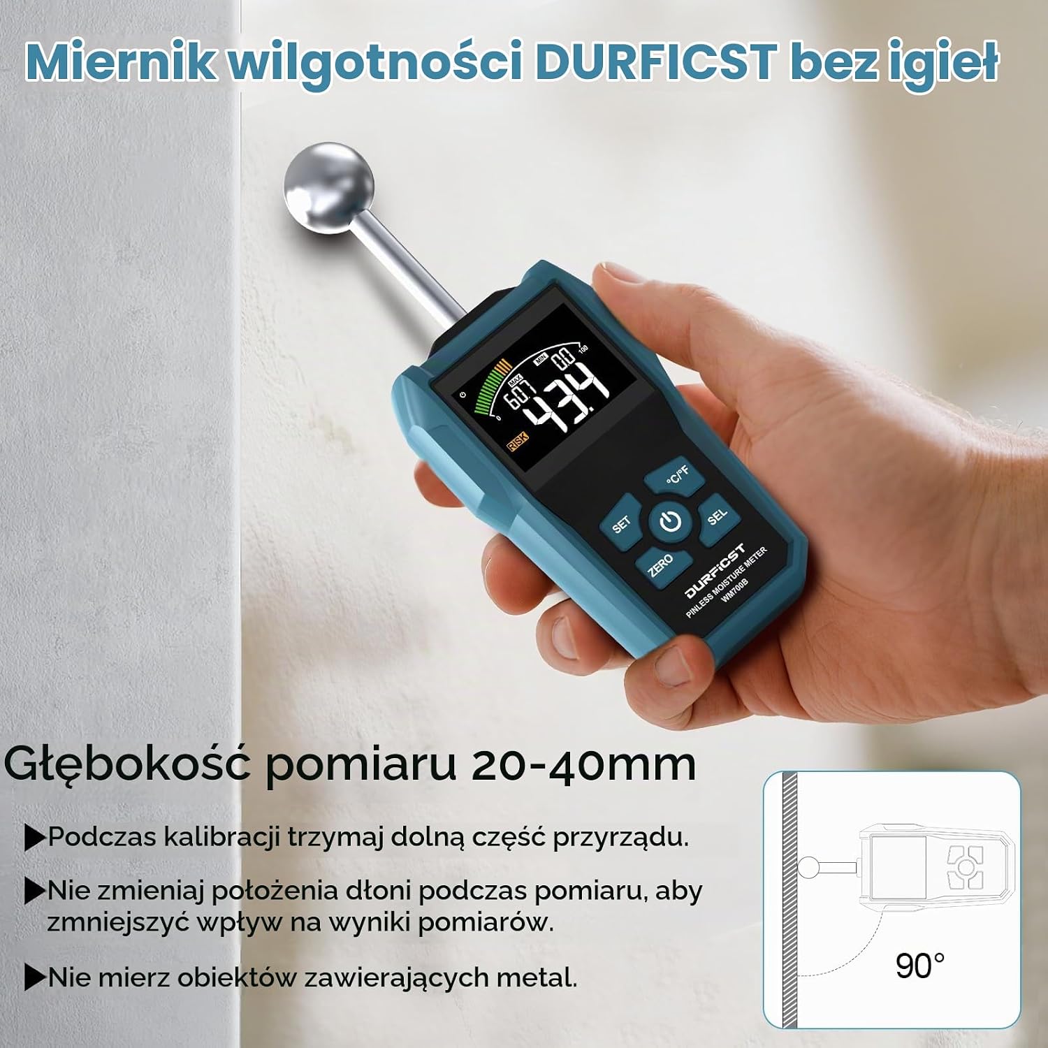 Detalle de DURFICST HTK01 zestaw do kontroli domu: miernik wilgotności, dalmierz 70 m i tester RCD