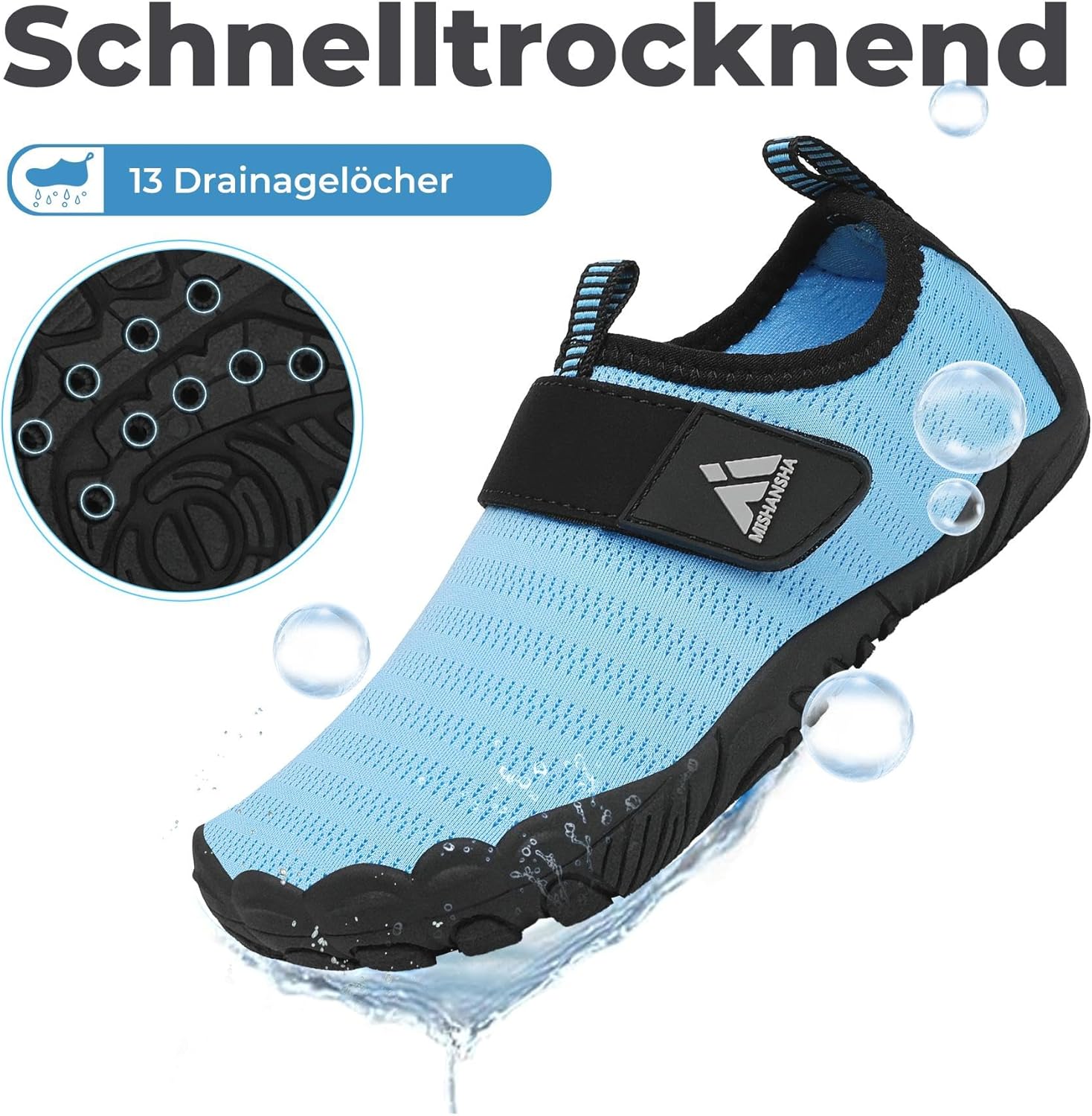 Detalle de Mishansha Chaussures Aquatiques Enfant — Séchage rapide, antidérapantes et faciles à enfiler (Taille 24–35 EU)