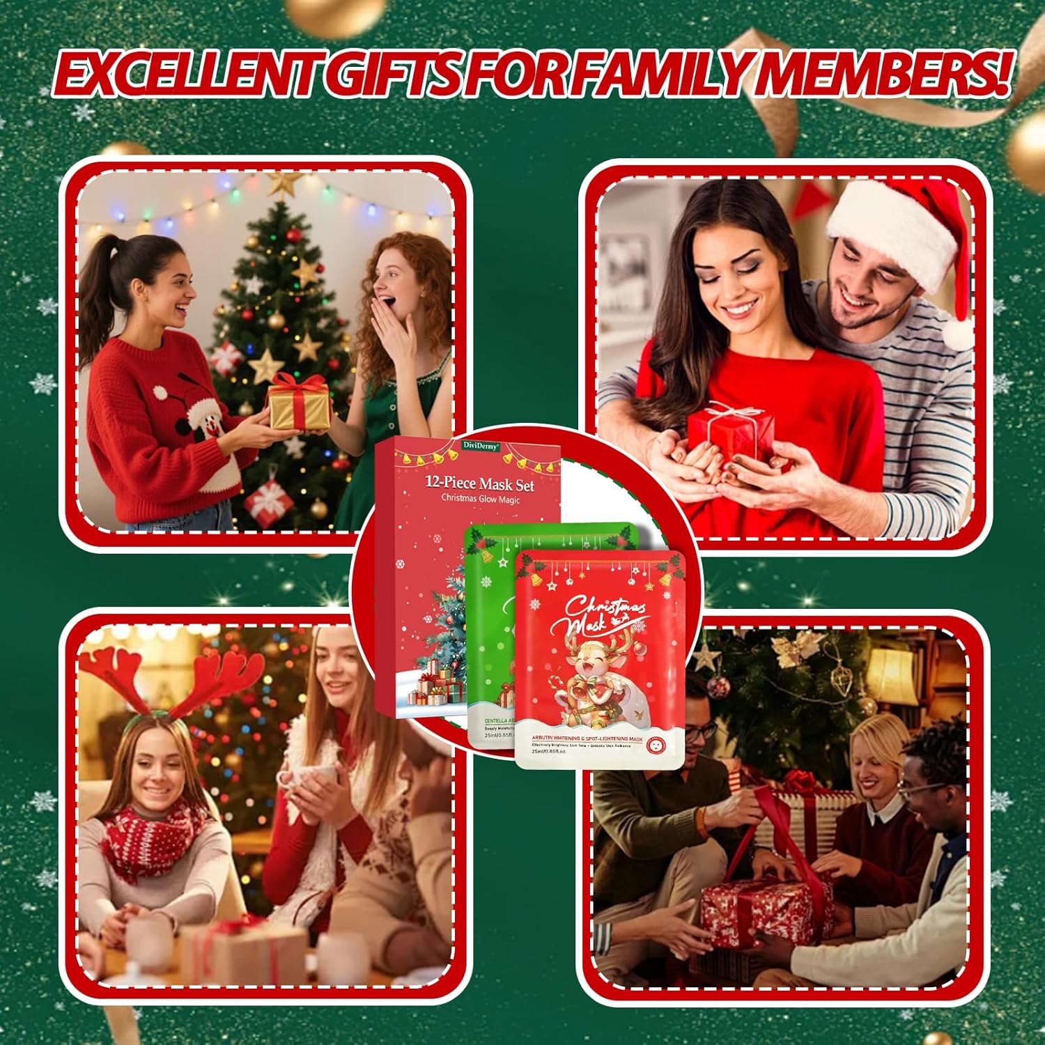 Detalle de Sikeydels – Coffret de 6 masques hydratants visage Noël (masques en tissu) pour soin express