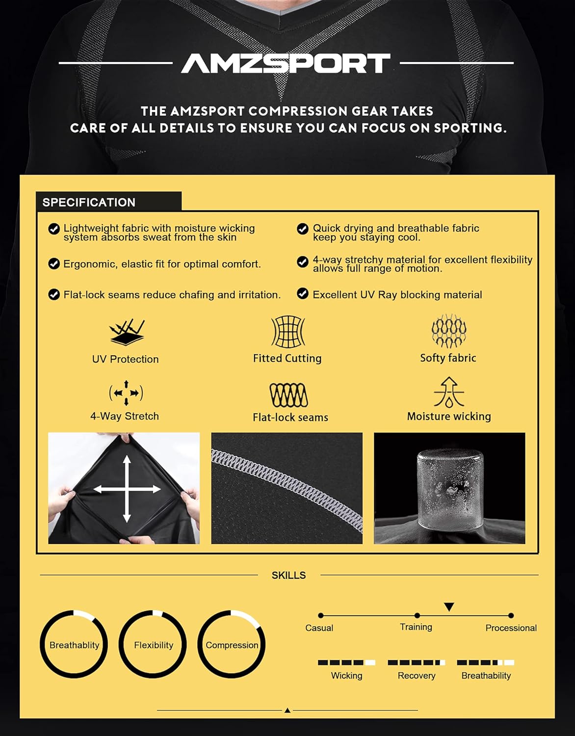 Thumbnail 5 de AMZSPORT Canotta Compressione Uomo a asciugatura rapida con logo riflettente