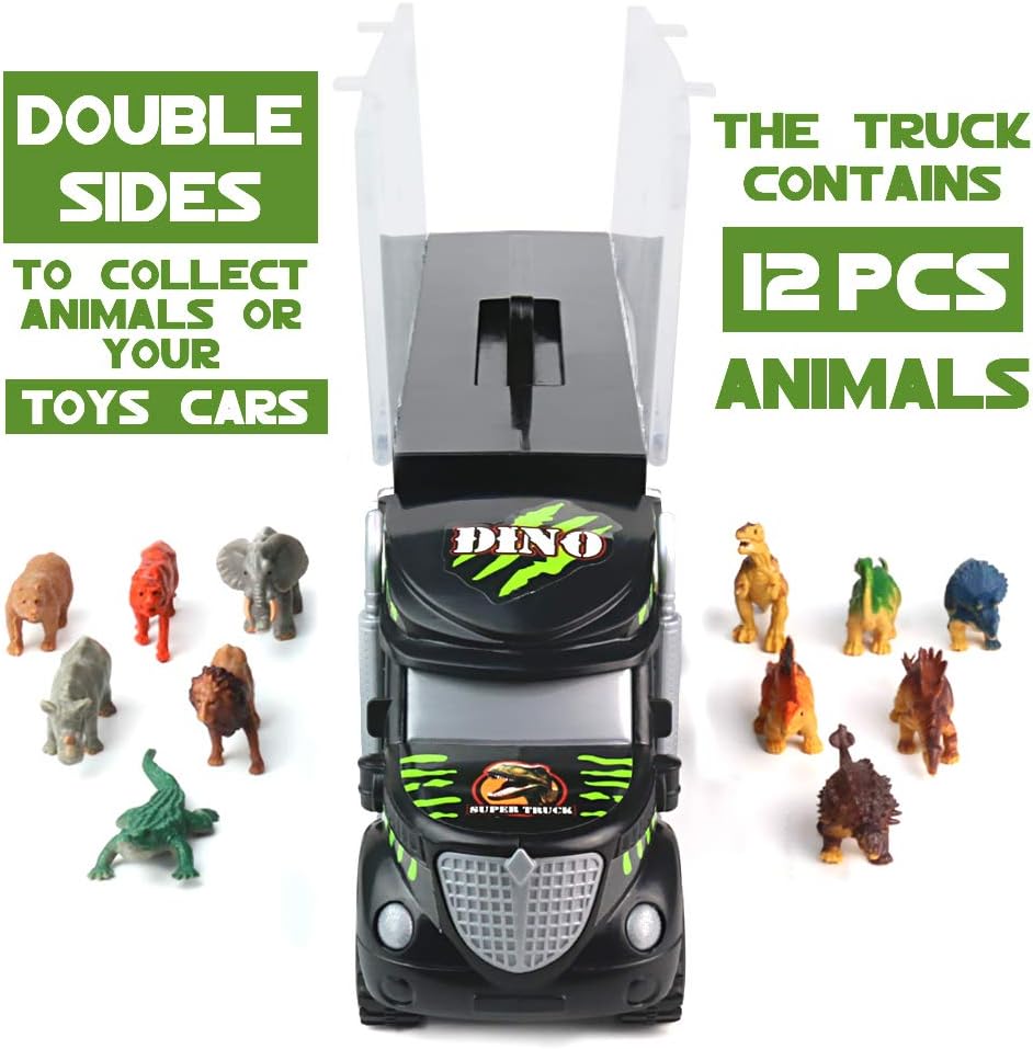 Detalle de Akokie Dinosaur Toys for Boys Girls – Transport Carrier Truck with 12 Dino & Animal Figures
