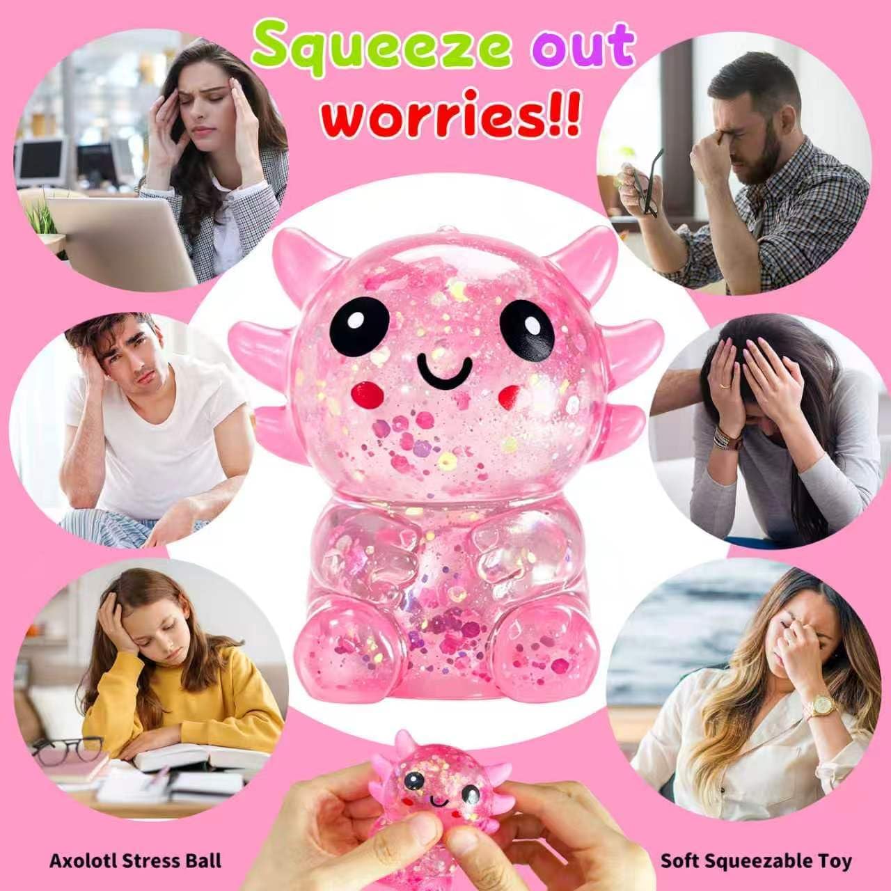 Thumbnail 5 de Axolotls Squishies Fidget Stress Ball – Cute Sitting Axolotl Squeeze Toy (Pink)