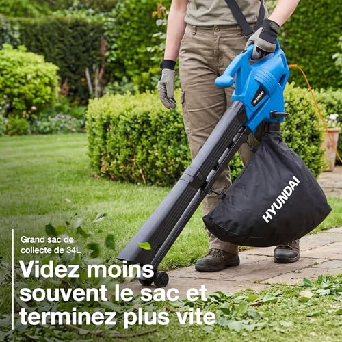Detalle de Hyundai Souffleur-aspirateur et broyeur de feuilles électrique 3000 W – 3 en 1, sac 34 L, léger avec harnais