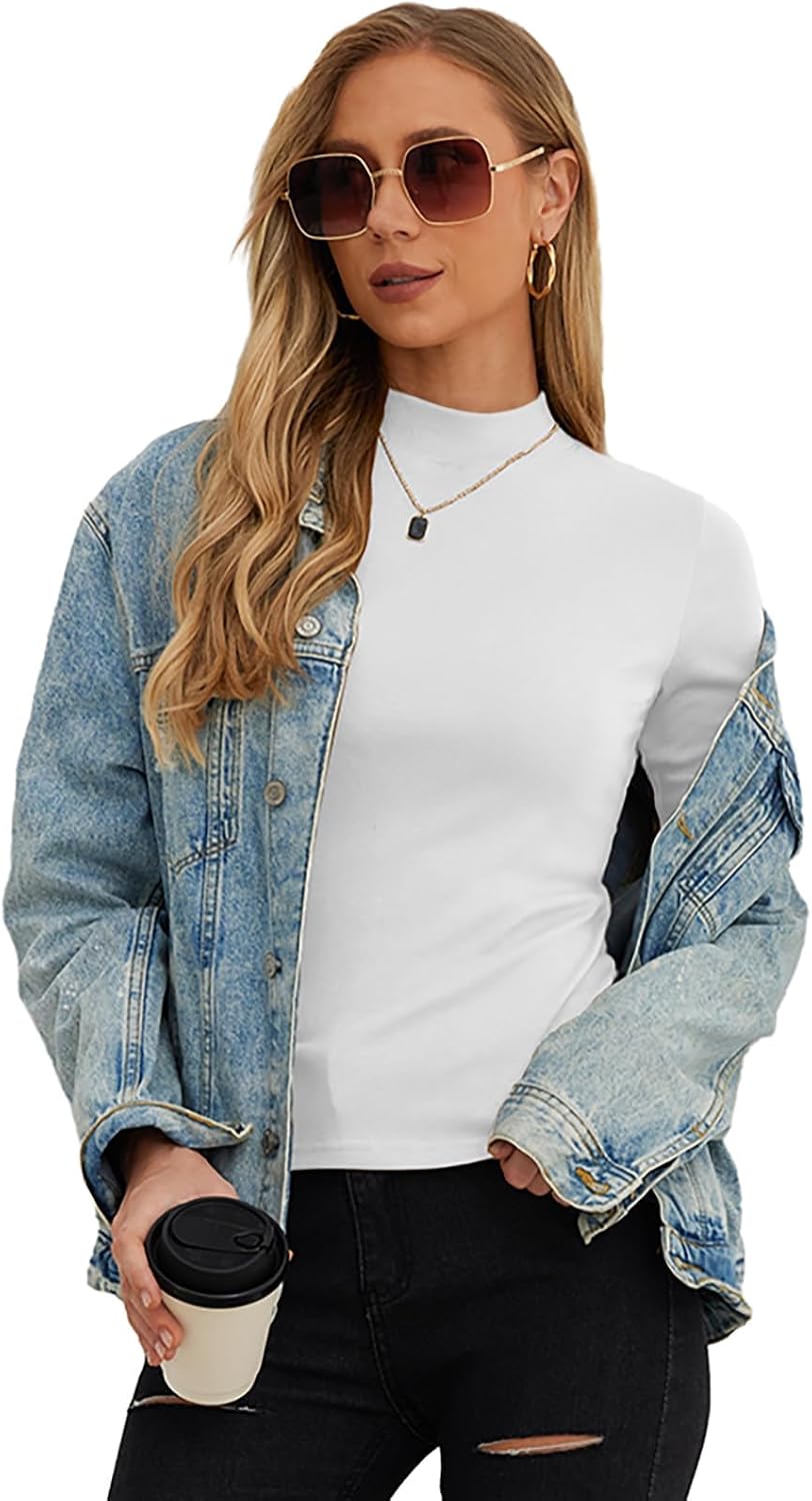 Detalle 1 de PrinStory womens mock neck top Women's Summer T-Shirt, Slim Fit, Short Sleeve