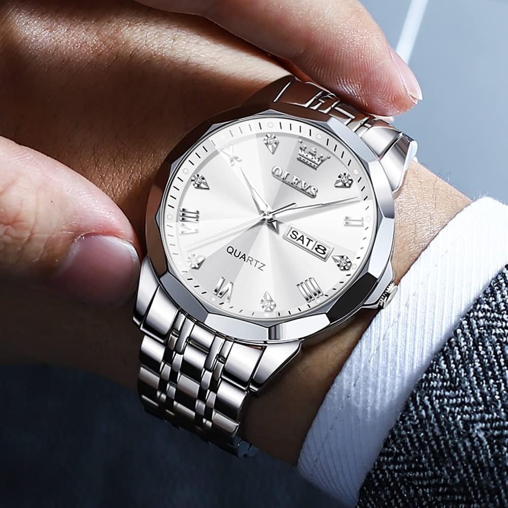 Detalle de OLEVS Herrenuhr Lederarmband Chronograph – Klassische Quarz-Uhr mit Datum und Leuchte