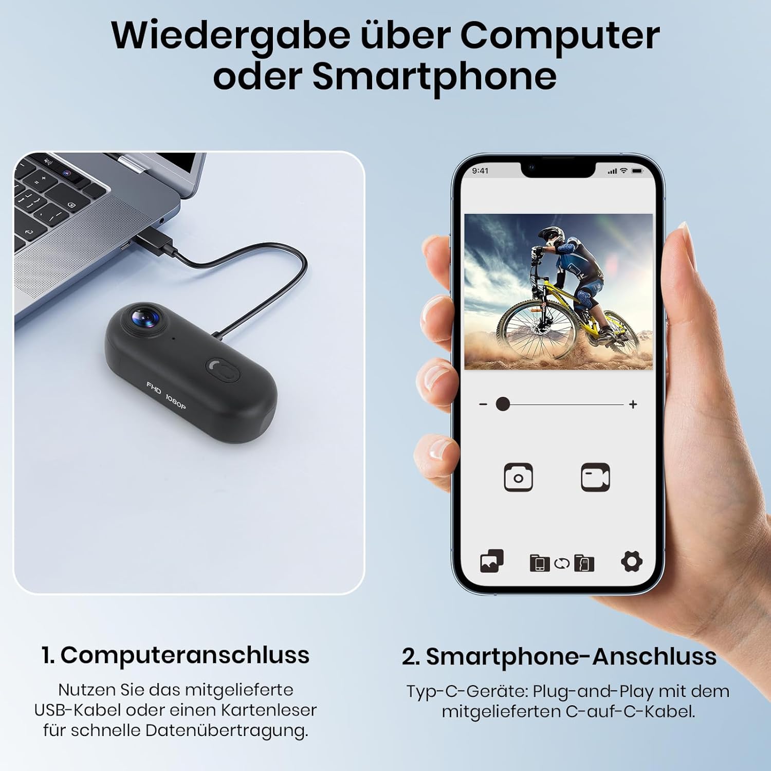 Detalle de Hiwoor Action Cam – Mini Bodycam mit 120° Weitwinkel, IP68 bis 30 m, 150 Min. Akku, 64 GB TF & umfangreichem Zubehör
