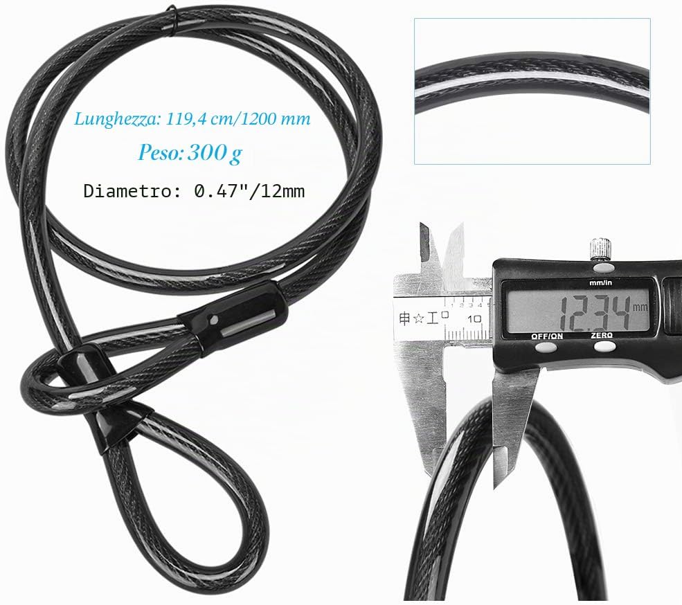 Detalle de Lucchetto a U per bici con cavo da 1,2 m e staffa di montaggio – alta sicurezza anti-taglio