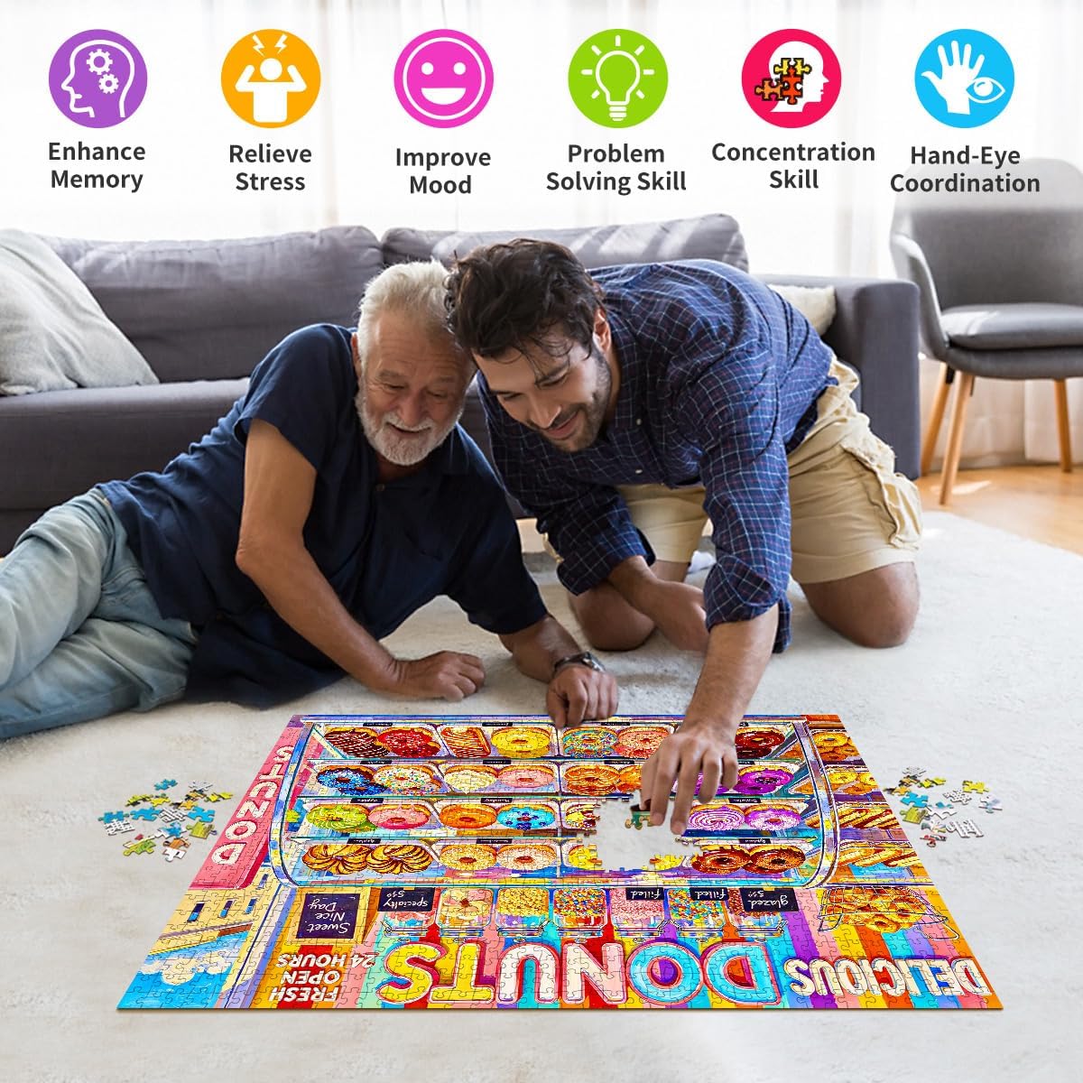 Detalle 2 de HUADADA Rainbow Donut Bakery 1,000-Piece Jigsaw Puzzle for Adults