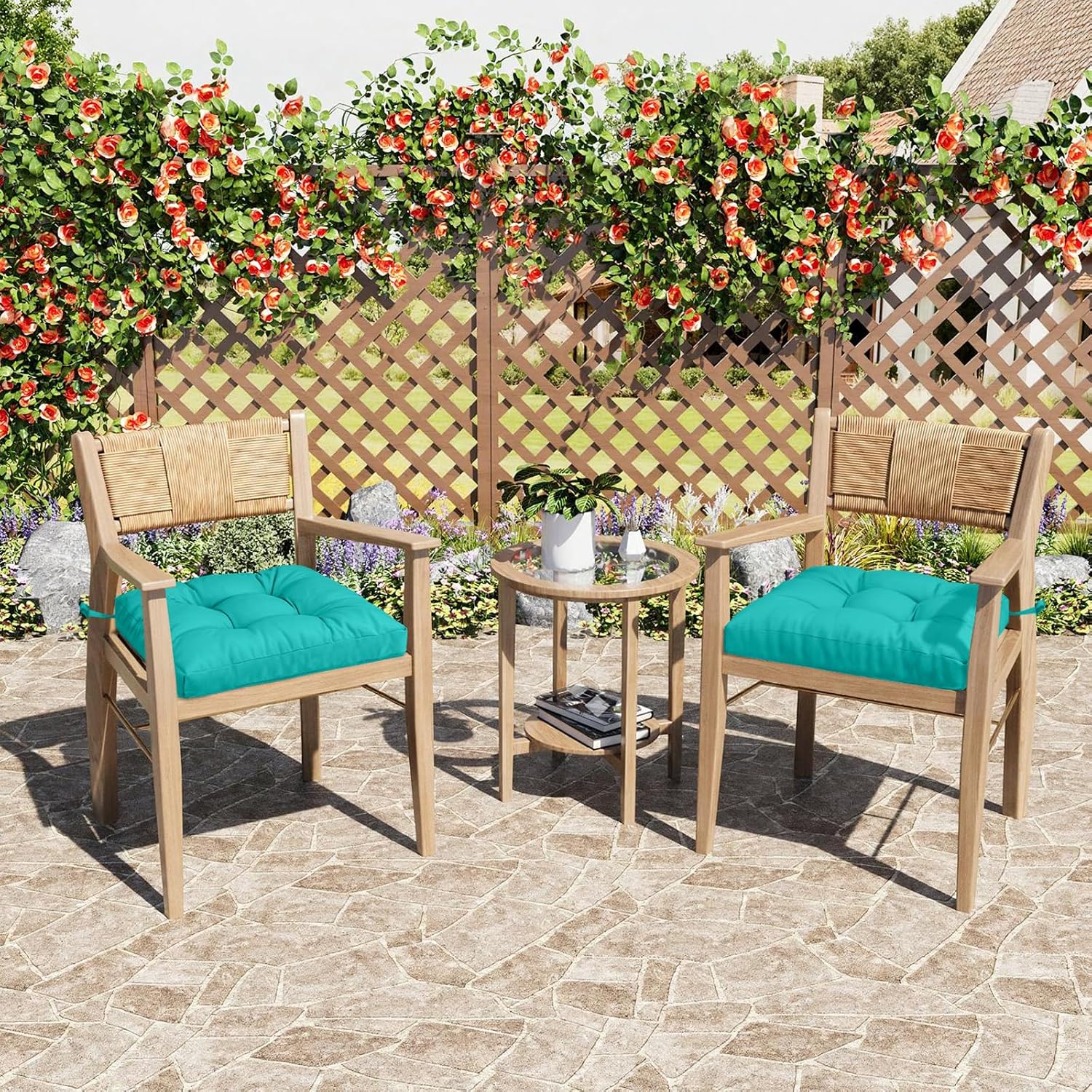 Detalle 2 de PRIMEPATIO Primepatio Outdoor Garden Chair Cushions Set of 2 (8cm thick, waterproof, blue, 45 x 45cm)