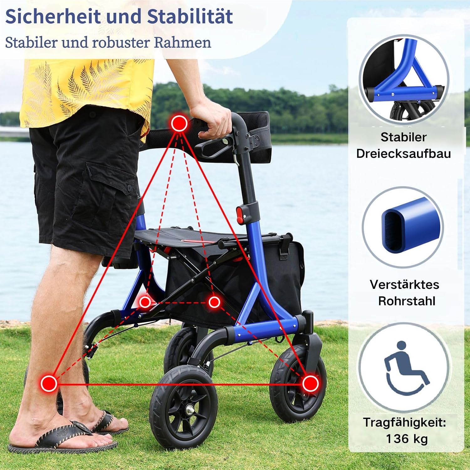 Thumbnail 2 de MAXWALK Rollator Faltbar und Leicht mit Sitz – Geländegängige Mobilität mit integrierter Bremszugführung