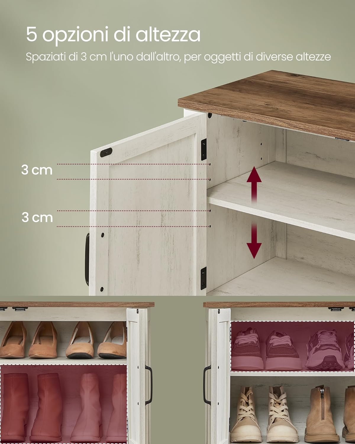 Thumbnail 4 de VASAGLE Mobiletto Porta Scarpe LBC038W01: Scarpiera a 3 Livelli, stile americano tradizionale, bianco vintage