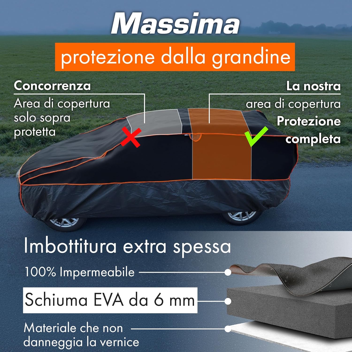 Detalle 2 de Upgrade4cars Telo Copriauto Anti-Grandine 480×195×150 cm