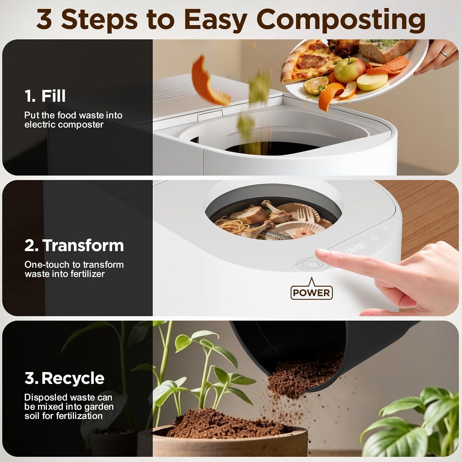 Detalle de 5L Electric Kitchen Composter with LED Display and Humidity Sensor