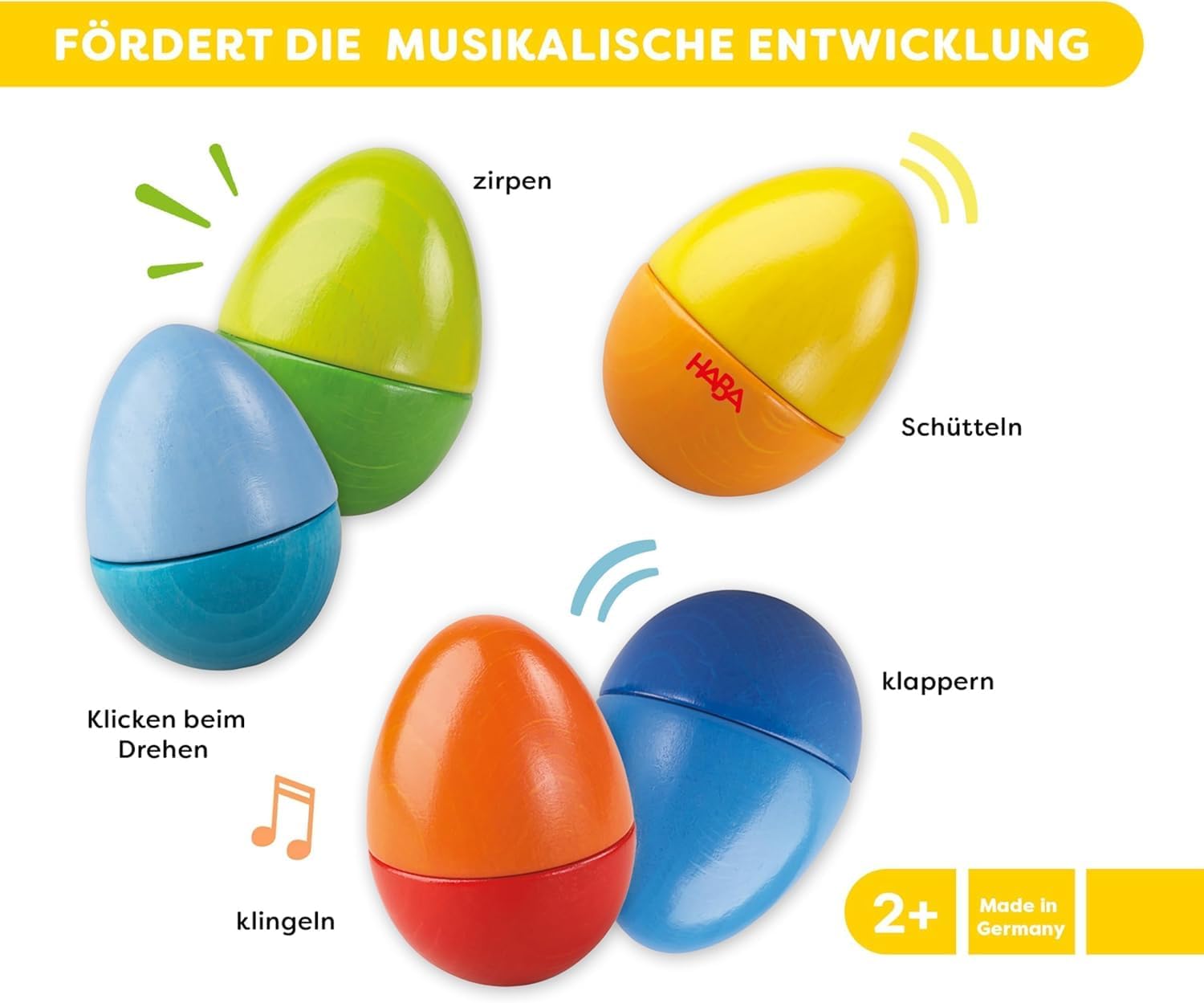 Detalle 2 de HABA Musikeier 5er Rasselset 🎶