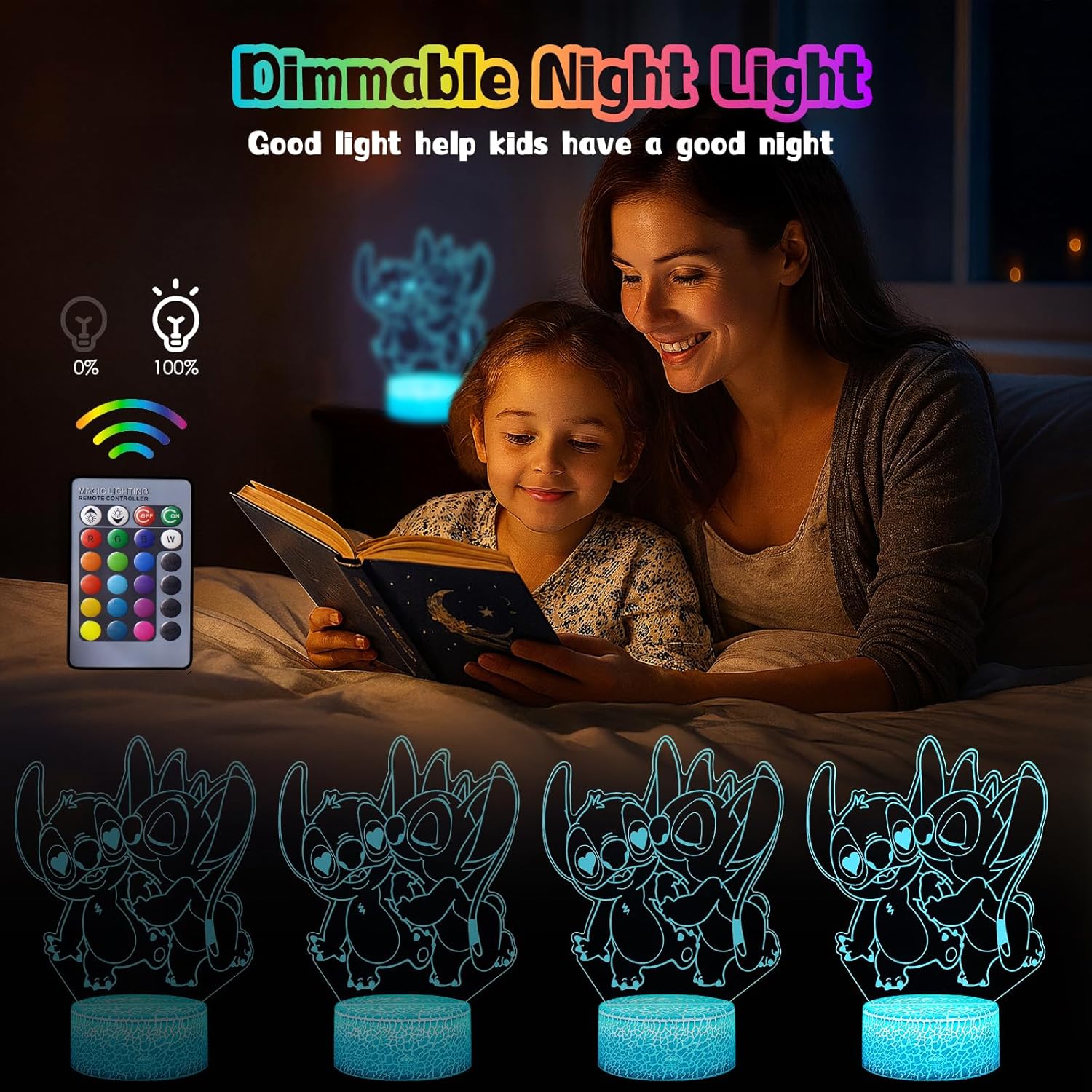 Thumbnail 2 de Stitch Lamp (2 Patterns) – 3D LED Night Light for Girls’ Room