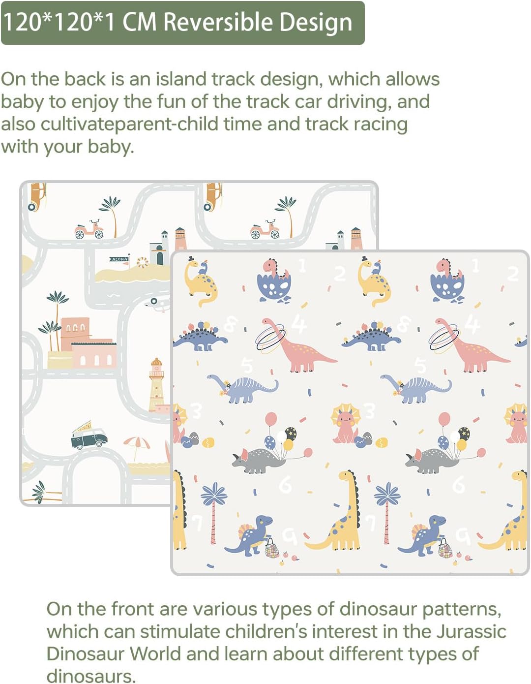 Thumbnail 4 de BG-BABYGO Foldable Baby Play Mat (120x120x1CM) – Waterproof Reversible Crawling & Play Floor Mat