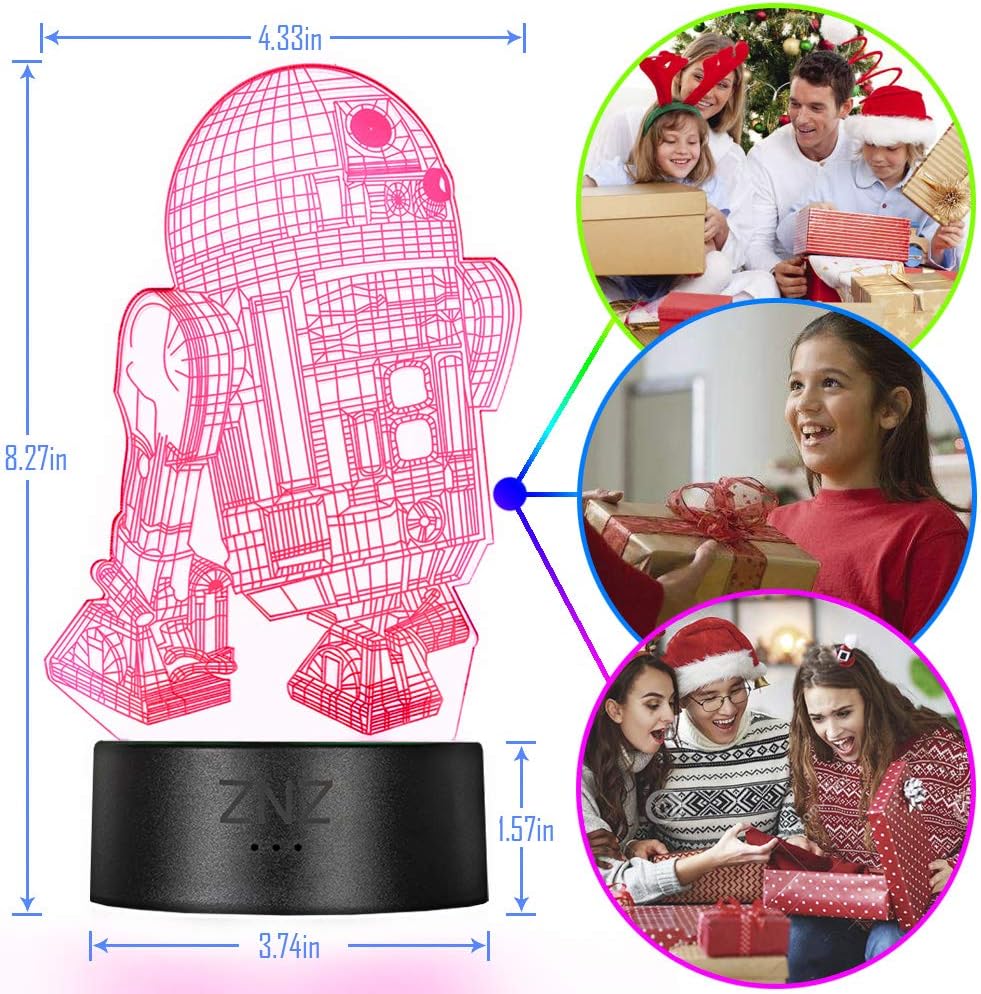 Thumbnail 4 de ZNZ 3D Lamp LED Illusion Night light (5-R2D2) with remote, smart touch & 16 colour modes