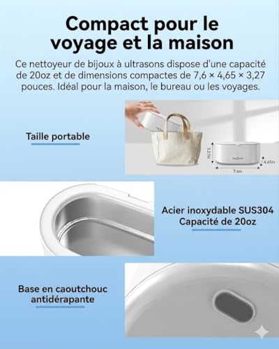 Thumbnail 4 de JeaTone Nettoyeur Ultrasons 46 kHz 600 ml – Bain Ultra-sonique Portable pour Bijoux, Lunettes, Dentiers et Montres