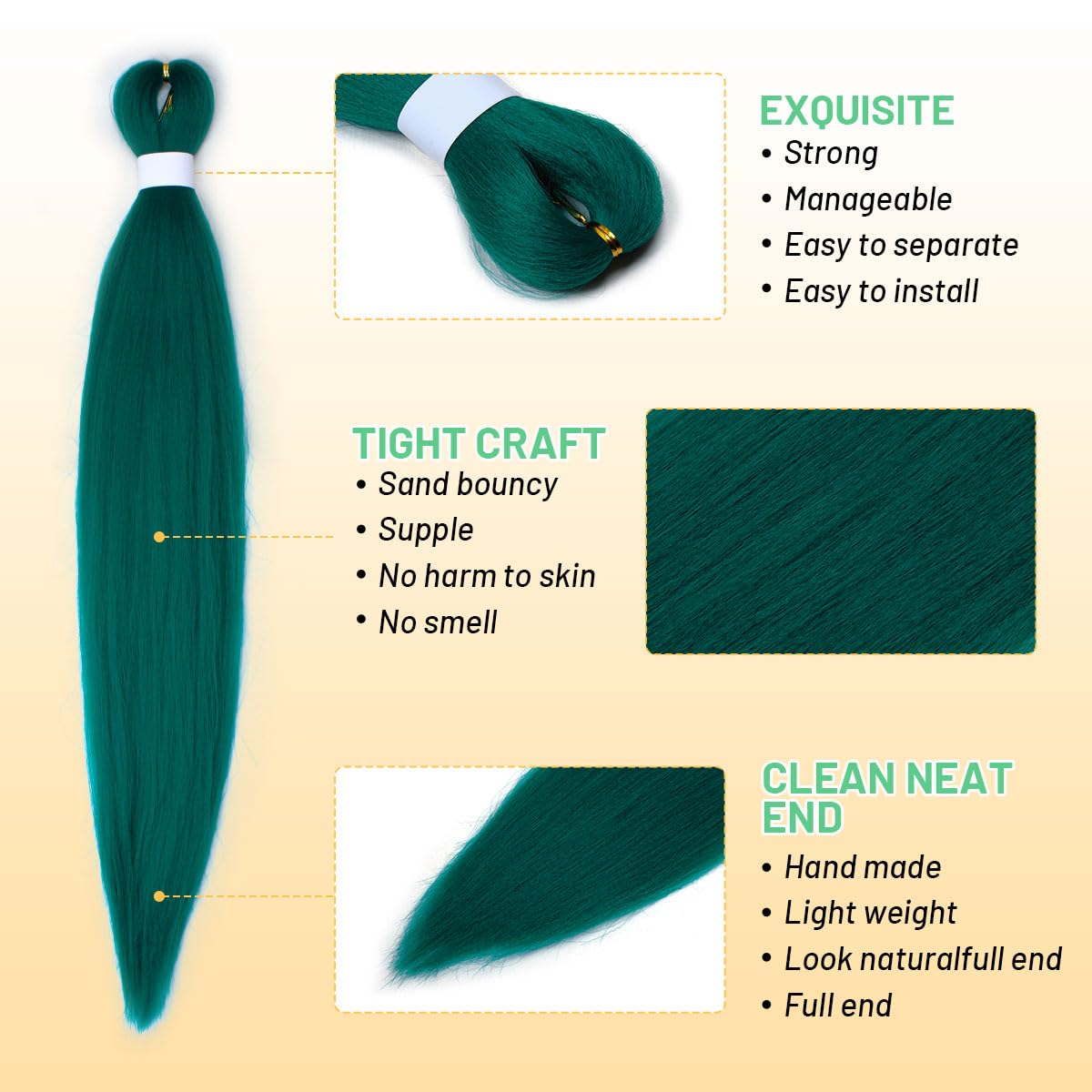 Detalle de Aooffut Hunt Green Braiding Hair, 26-Inch Pre-Stretched Yaki Synthetic Extensions