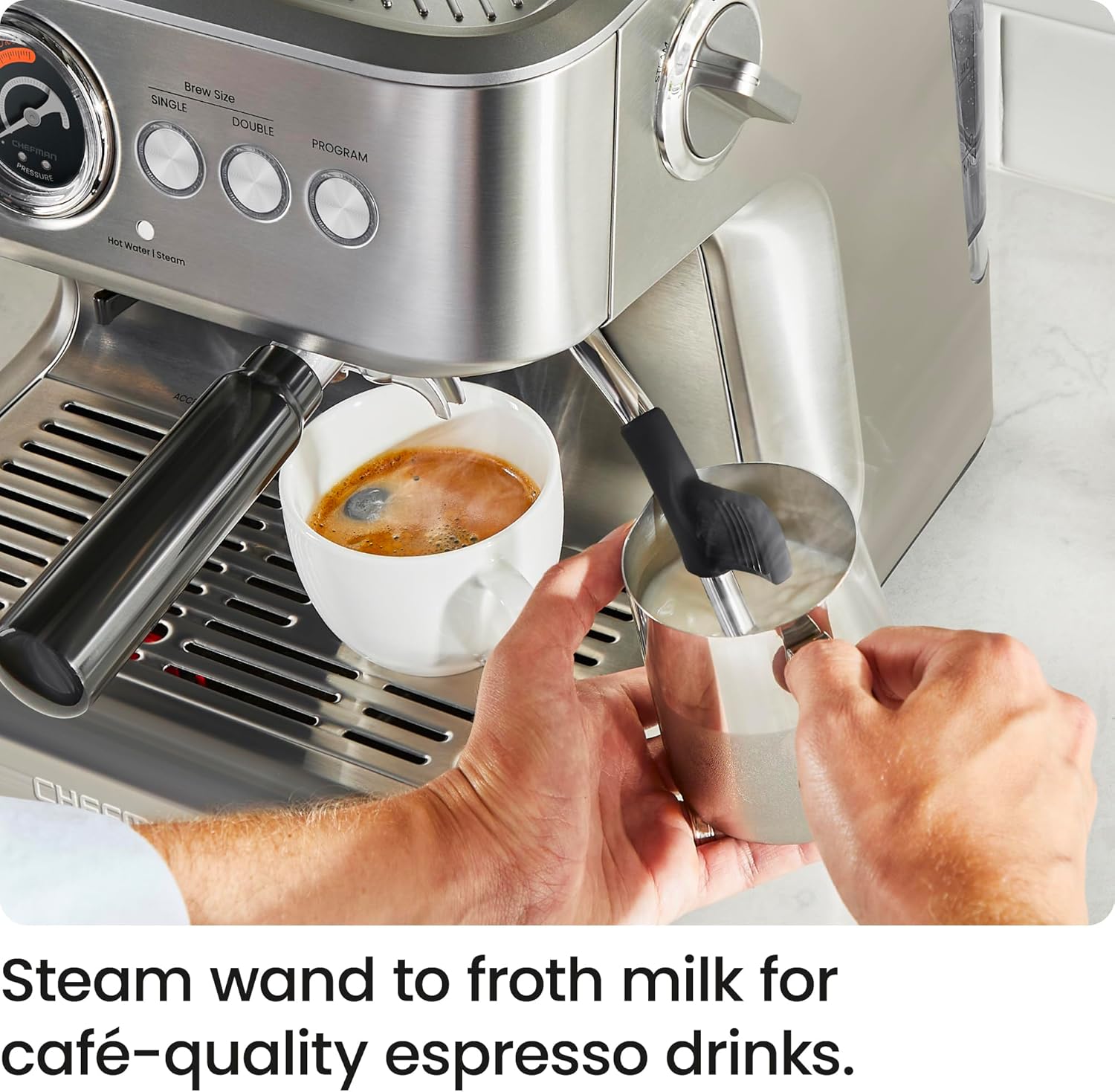Thumbnail 4 de Chefman Crema Supreme 15 Bar Espresso Machine with Milk Frother: All-in-One Semi-Auto with Built-In Grinder