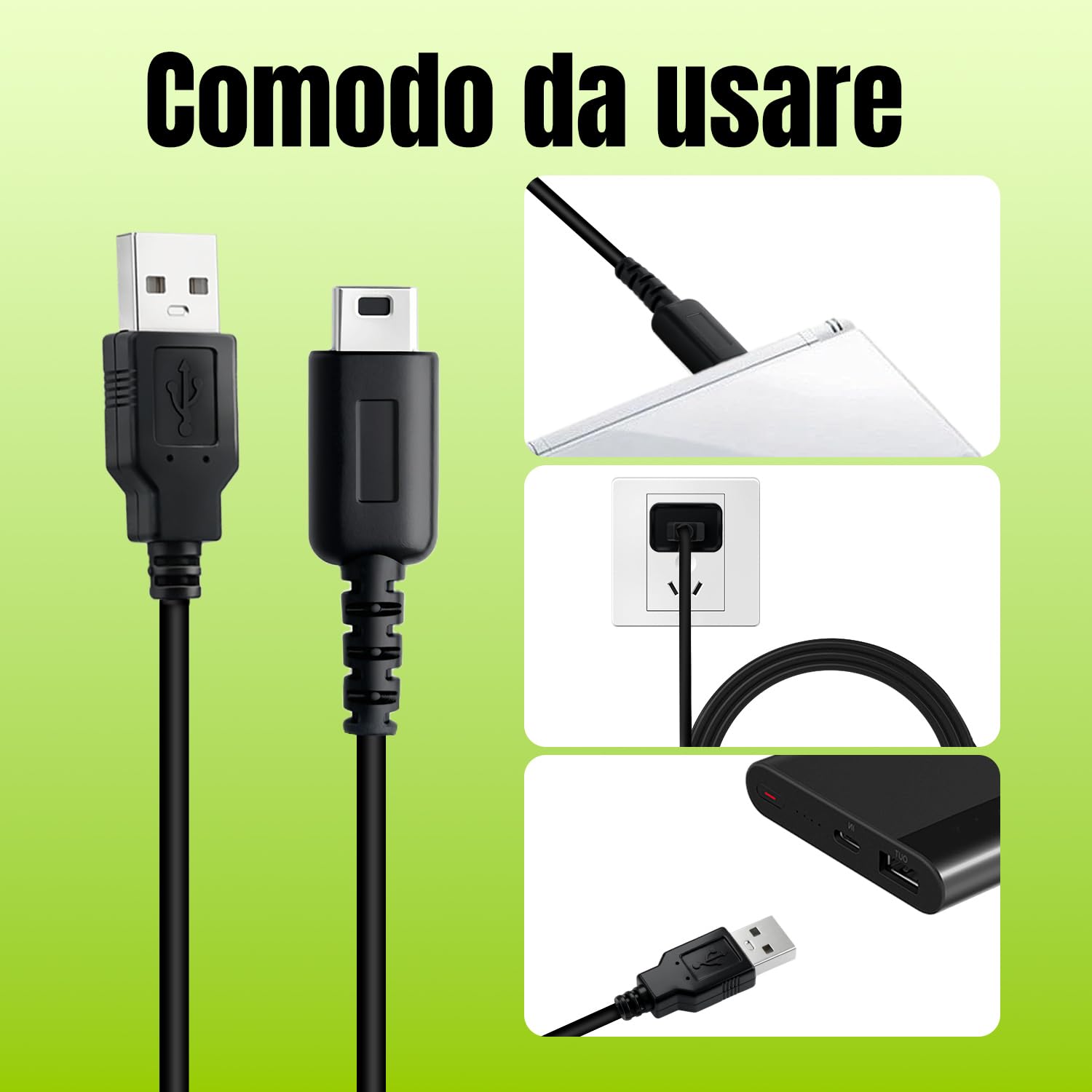 Detalle de Tolesum Cavo di Ricarica USB da 1,2 m per Nintendo DS Lite (USG-001) – Ricambio affidabile