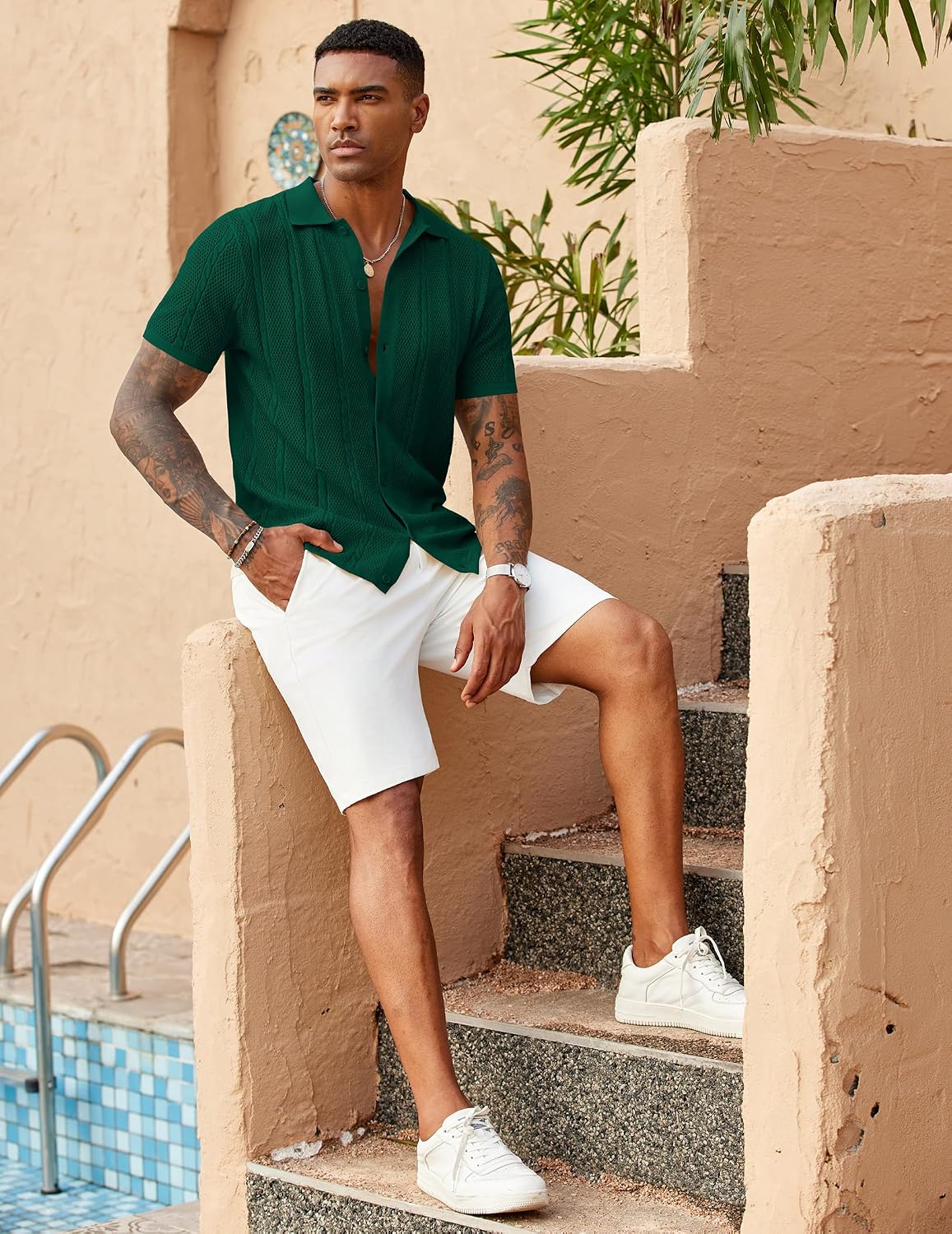 Detalle de COOFANDY Knit Button Down Shirt