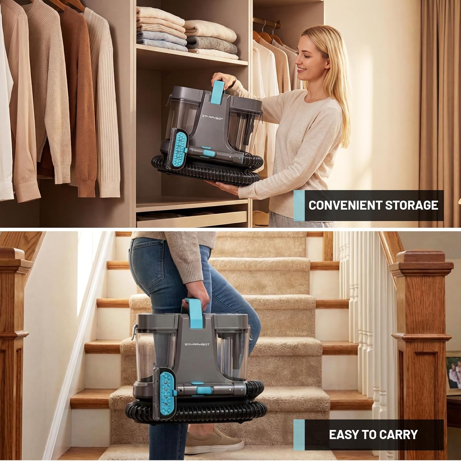 Detalle de STARRYBOT C-AC2502 Portable Carpet Cleaner with Steam, 18,000 Pa Suction