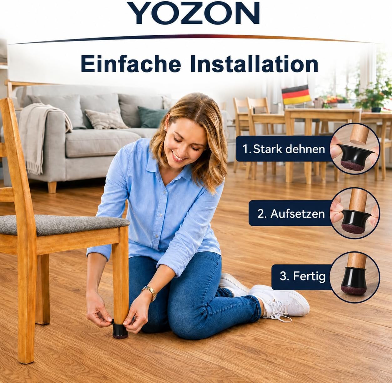 Thumbnail 5 de 20 Stück Stuhlbeinkappen Klein Silikon Schutzkappen mit Filzgleiter – Rund, Schwarz, Ø 14–20 mm