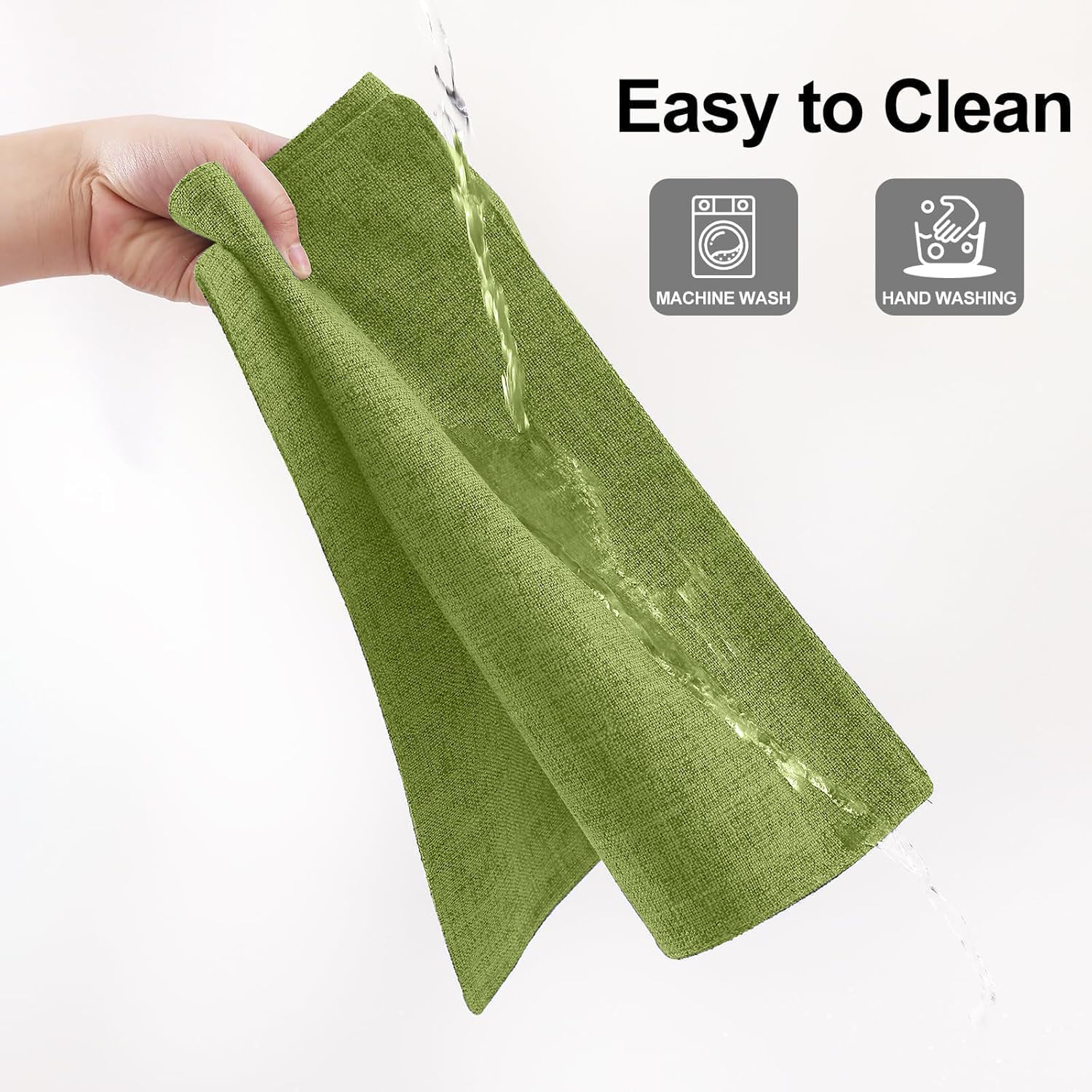 Thumbnail 6 de Homaxy Cloths Placemats Set of 6 (13" x 19") in Grass Green — Heat-Resistant Washable Cotton-Linen Table Mats