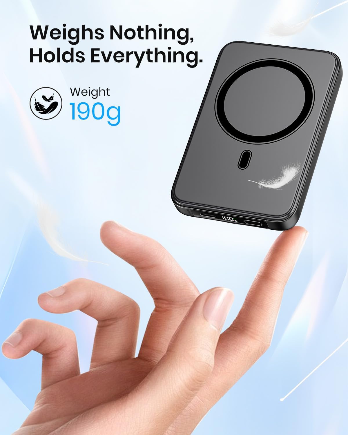 Detalle 2 de Riapow Magnetic Portable Charger 10000mAh: Ultra Slim 20W PD Power Bank with Magnetic Back and LED Display