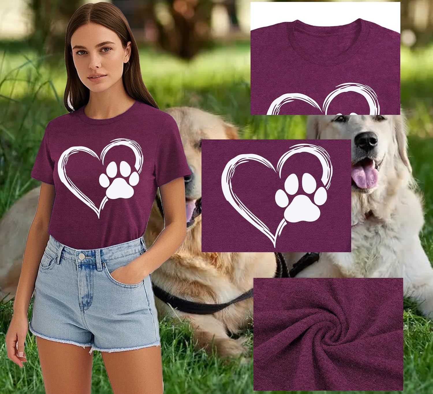 Detalle de Qskall Women’s Mama T Shirts – Treat Dealer Dog Paw Print Tee