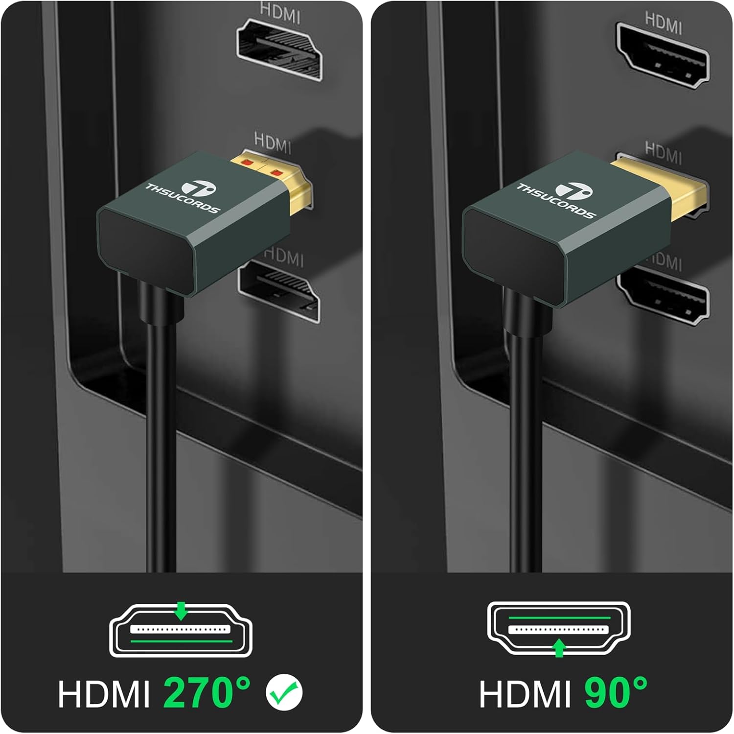 Thumbnail 1 de Thsucords Ultra Thin 8K HDMI 2.1 90 Degree Up Angle Cable (2m) – supports 4K@120Hz and 8K@60Hz for PS5, Roku TV and more