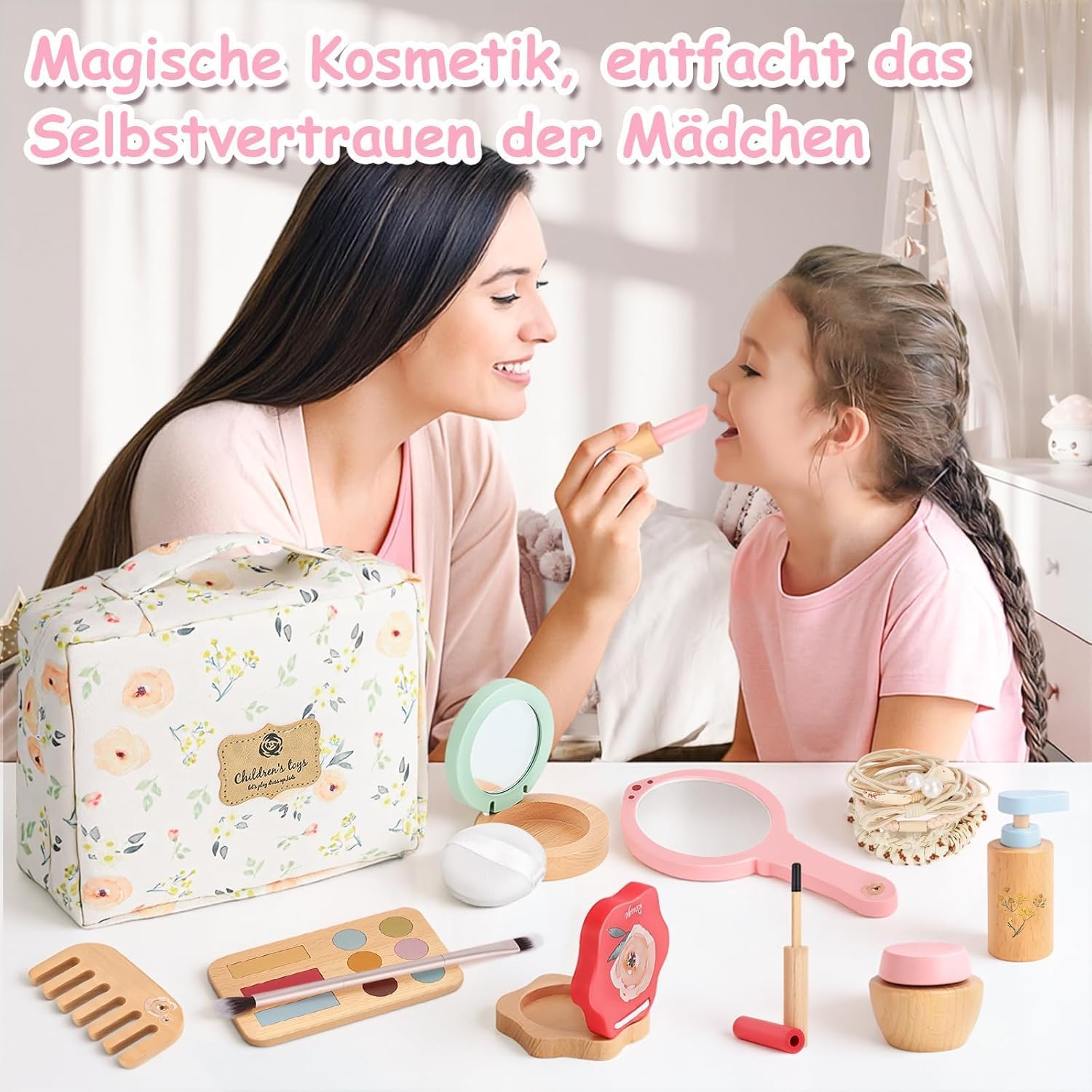 Thumbnail 4 de Herefun Set Trucchi Bambina in Legno Finti, 25 Pezzi: trucco, parrucchiere e cura della pelle in un unico kit educativo