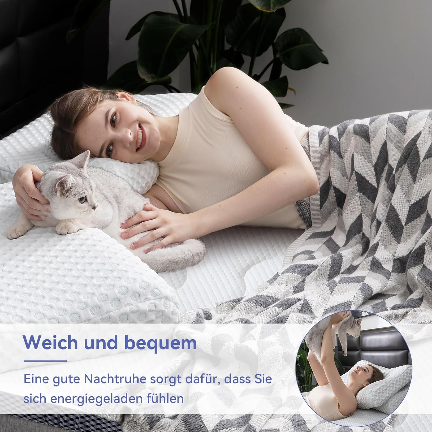 Detalle de Amazon Basics Matratzentopper 140 x 200 cm, 7 cm Gel-Schaumauflage, weiß