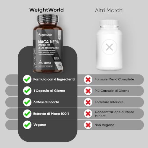 Detalle 2 de Maca Peruana WeightWorld 180 Capsule Vegane – Estratto 100:1, 1 Al Giorno Per 6 Mesi